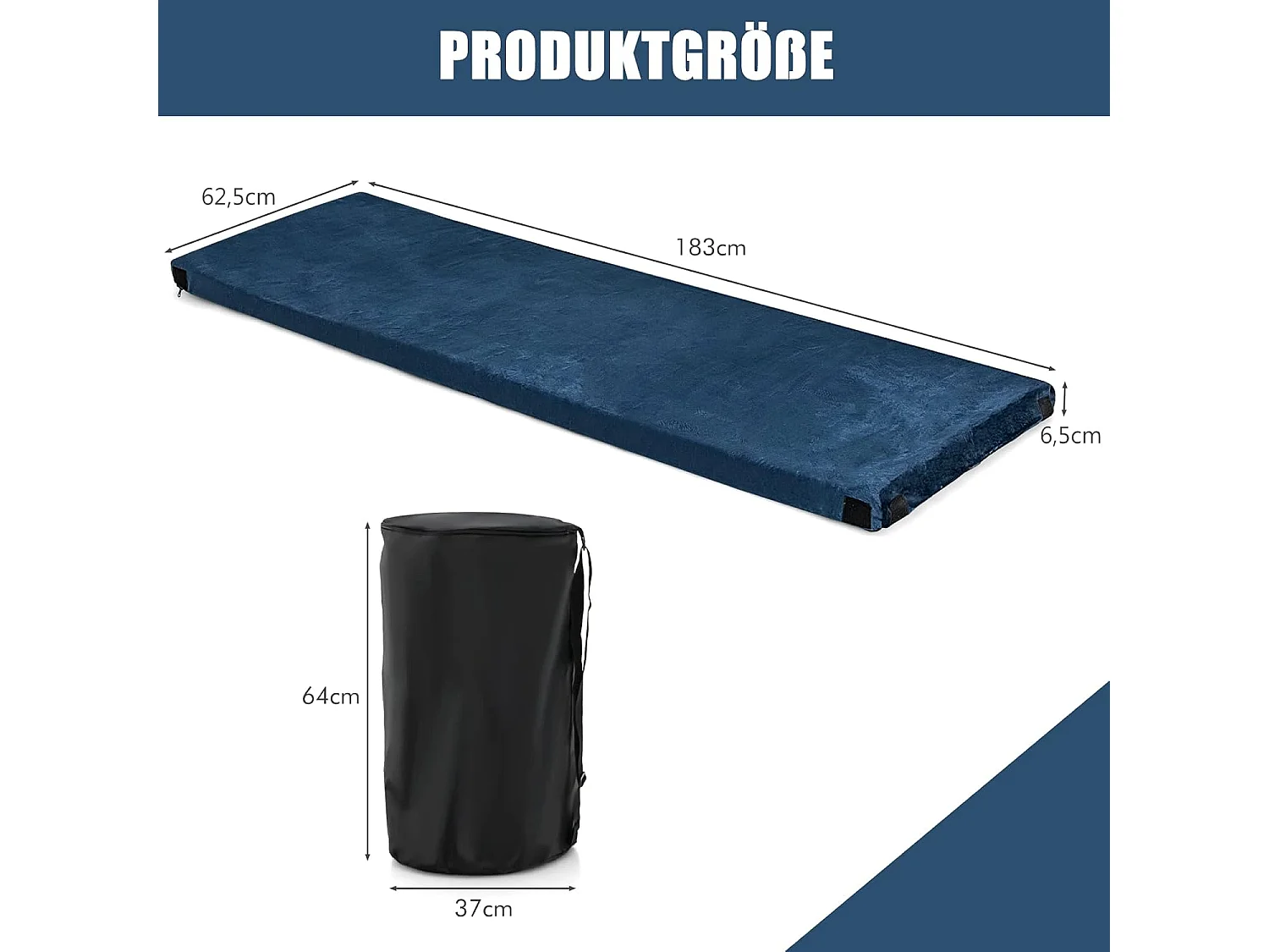 Isomat Camping matras van traagschuim, lichte slaapmat met flanellen overtrek, incl. draagtas, gastenmatras voor reizen, wandelen 183 x 62,5 x 6,5 cm ZB32940