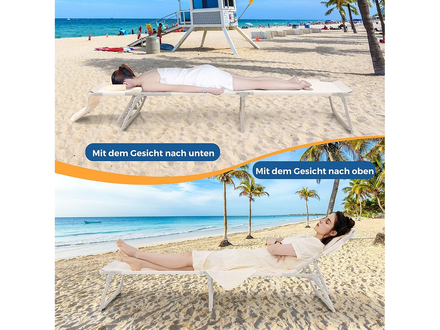 Zonneligstoel met openingen voor gezicht en armen, inklapbare ligstoel en voeteneinde, ligstoel tot 200 kg belastbaar, voor tuin, terras, strand ZB33847