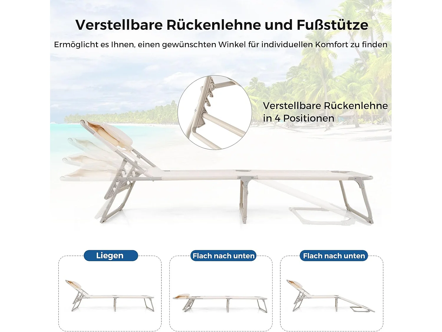 Zonneligstoel met openingen voor gezicht en armen, inklapbare ligstoel en voeteneinde, ligstoel tot 200 kg belastbaar, voor tuin, terras, strand ZB33847