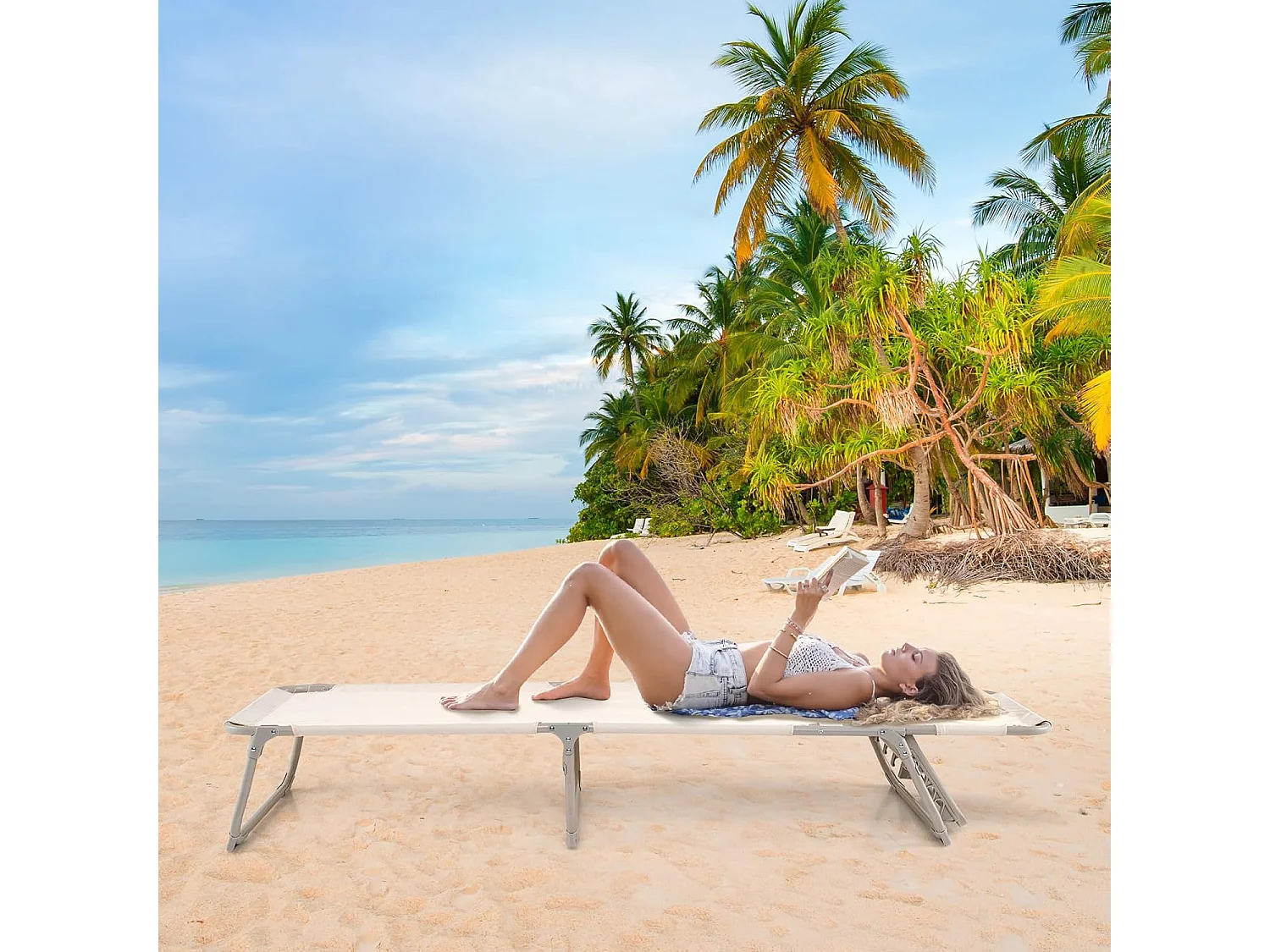 Zonneligstoel met openingen voor gezicht en armen, inklapbare ligstoel en voeteneinde, ligstoel tot 200 kg belastbaar, voor tuin, terras, strand ZB33847