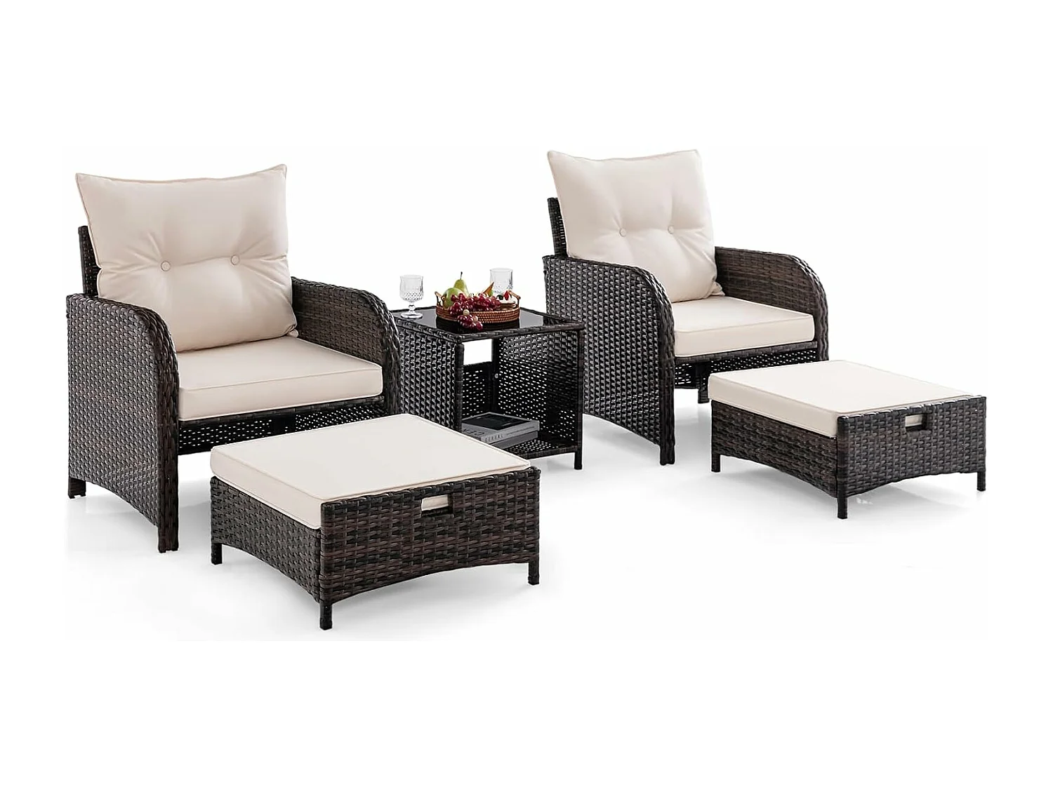 5-delige balkonmeubelset, tuinmeubelen van PE-polyrotan, balkonset incl. 2 stoelen, kruk en tafel, terrasmeubels, tuinset, zitgroep voor tuin, balkon, terrasZB33504