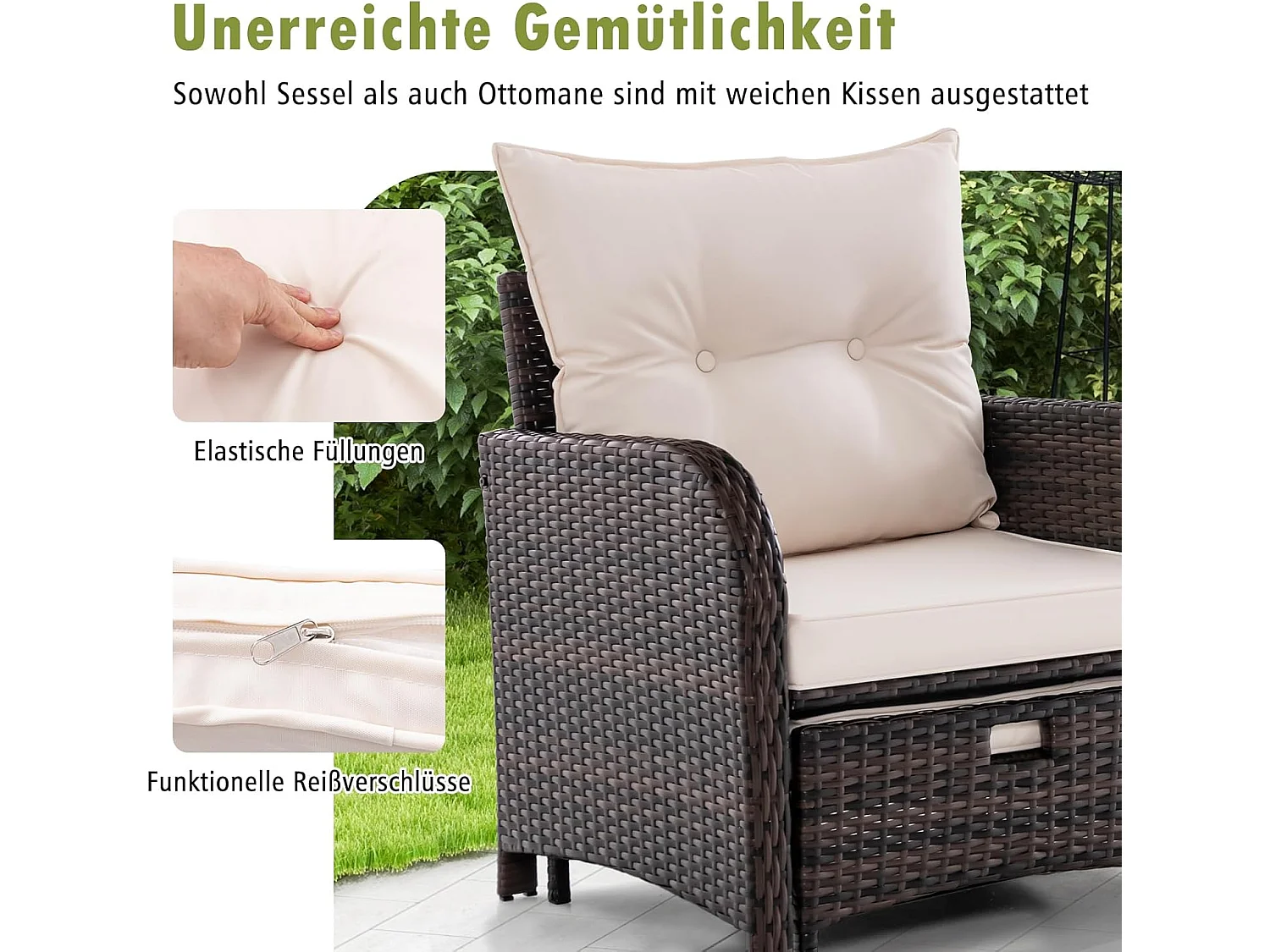5-delige balkonmeubelset, tuinmeubelen van PE-polyrotan, balkonset incl. 2 stoelen, kruk en tafel, terrasmeubels, tuinset, zitgroep voor tuin, balkon, terrasZB33504