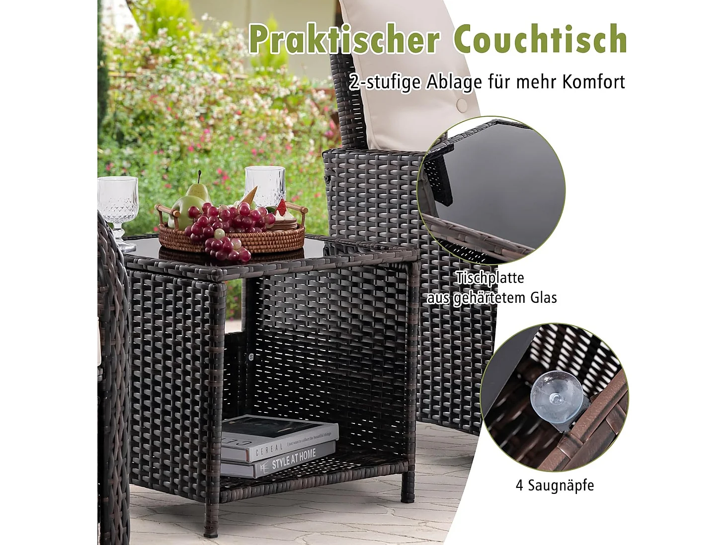 5-delige balkonmeubelset, tuinmeubelen van PE-polyrotan, balkonset incl. 2 stoelen, kruk en tafel, terrasmeubels, tuinset, zitgroep voor tuin, balkon, terrasZB33504