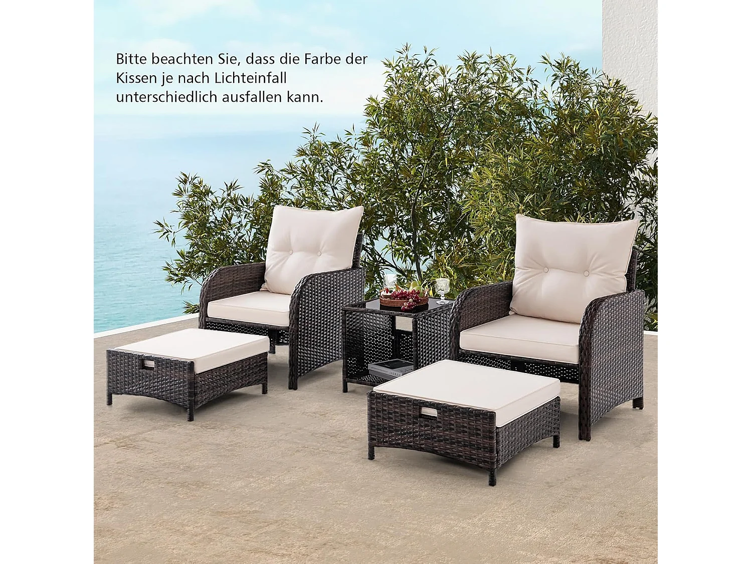 5-delige balkonmeubelset, tuinmeubelen van PE-polyrotan, balkonset incl. 2 stoelen, kruk en tafel, terrasmeubels, tuinset, zitgroep voor tuin, balkon, terrasZB33504