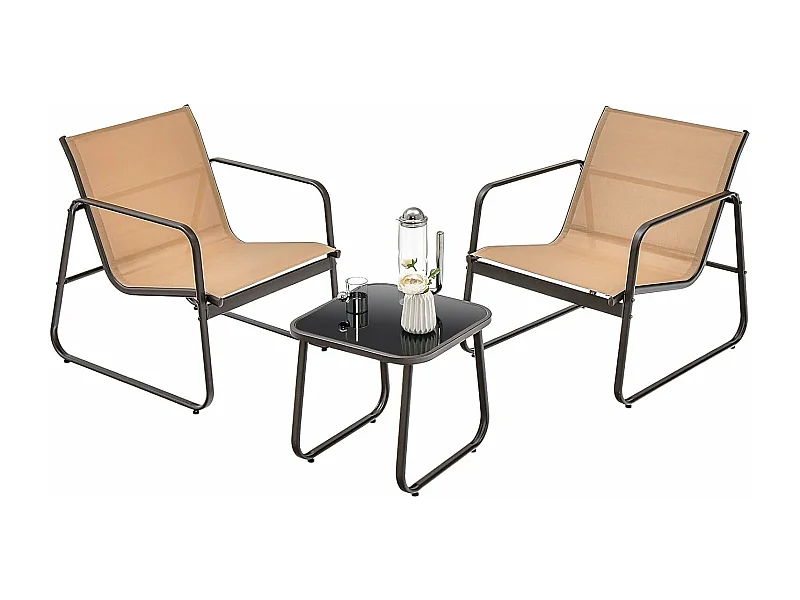3-delige tuinmeubelset, balkonset met 2 stoelen en tafel, balkonmeubels, terrasmeubels, tuingarnituur, zitgroep voor terras, balkon, tuin (bruin) ZB34446