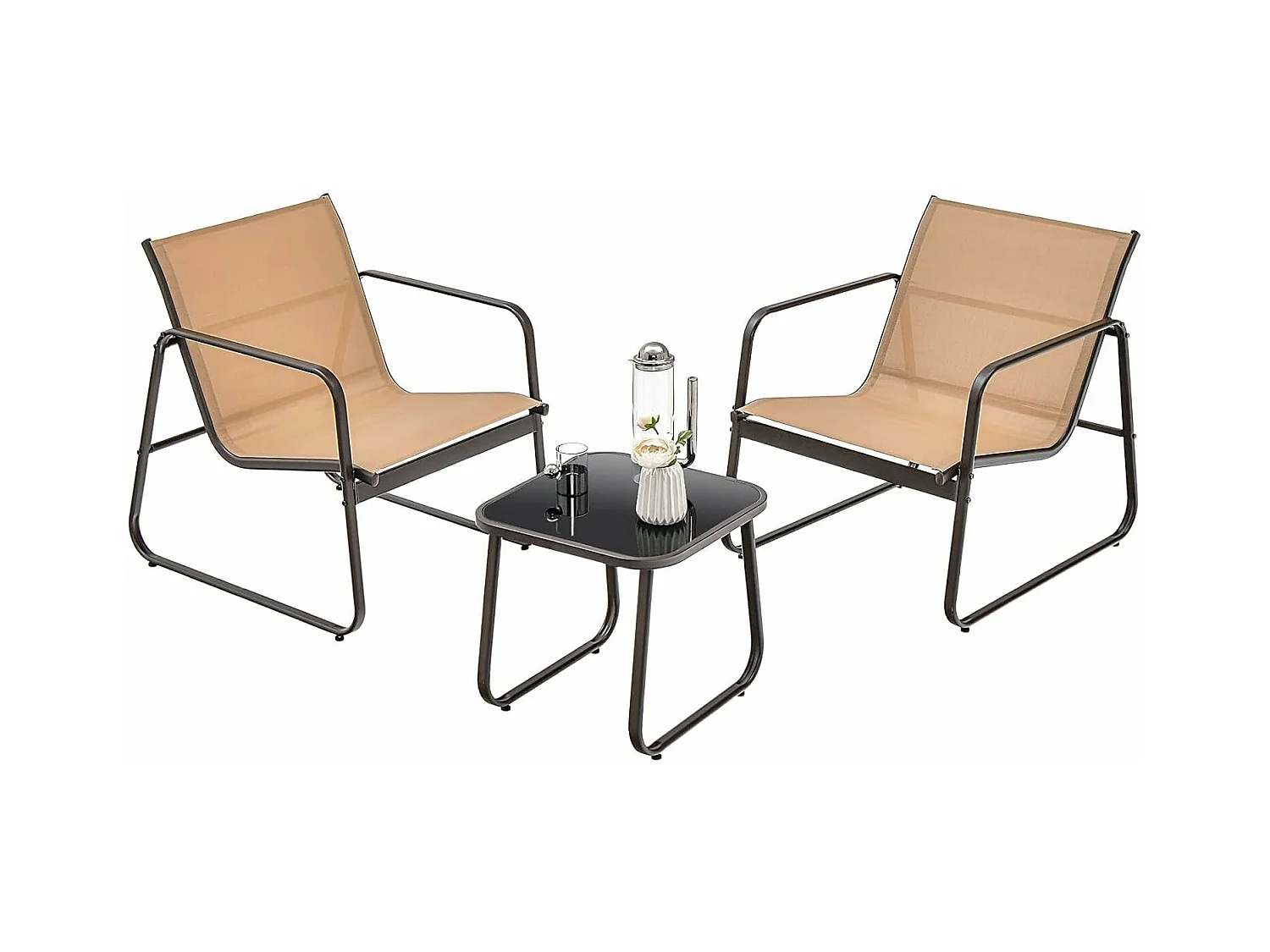 3-delige tuinmeubelset, balkonset met 2 stoelen en tafel, balkonmeubels, terrasmeubels, tuingarnituur, zitgroep voor terras, balkon, tuin (bruin) ZB34446