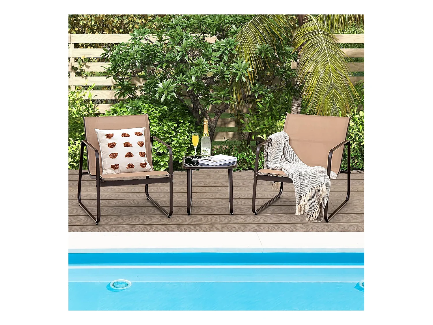 3-delige tuinmeubelset, balkonset met 2 stoelen en tafel, balkonmeubels, terrasmeubels, tuingarnituur, zitgroep voor terras, balkon, tuin (bruin) ZB34446