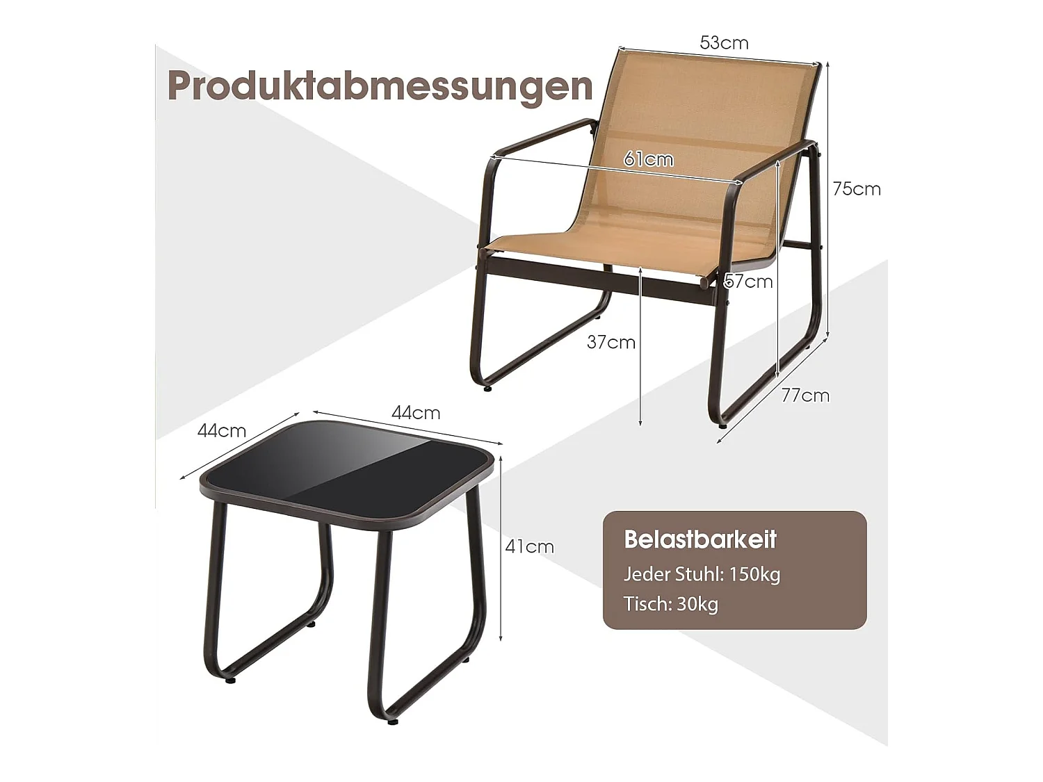 3-delige tuinmeubelset, balkonset met 2 stoelen en tafel, balkonmeubels, terrasmeubels, tuingarnituur, zitgroep voor terras, balkon, tuin (bruin) ZB34446