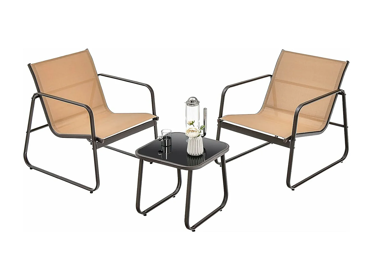 3-delige tuinmeubelset, balkonset met 2 stoelen en tafel, balkonmeubels, terrasmeubels, tuingarnituur, zitgroep voor terras, balkon, tuin (bruin) ZB34446