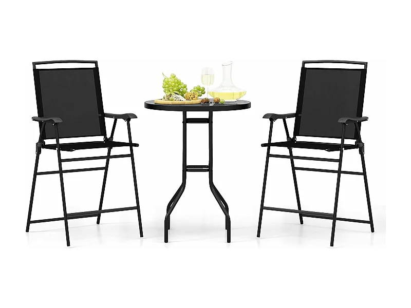 Bistrotafel met 2 inklapbare stoelen en paraplugat, 3-delige outdoor barkrukset, balkonmeubel, balkonset, tuinmeubelset, zitgroep, tuingarnituur ZB33963