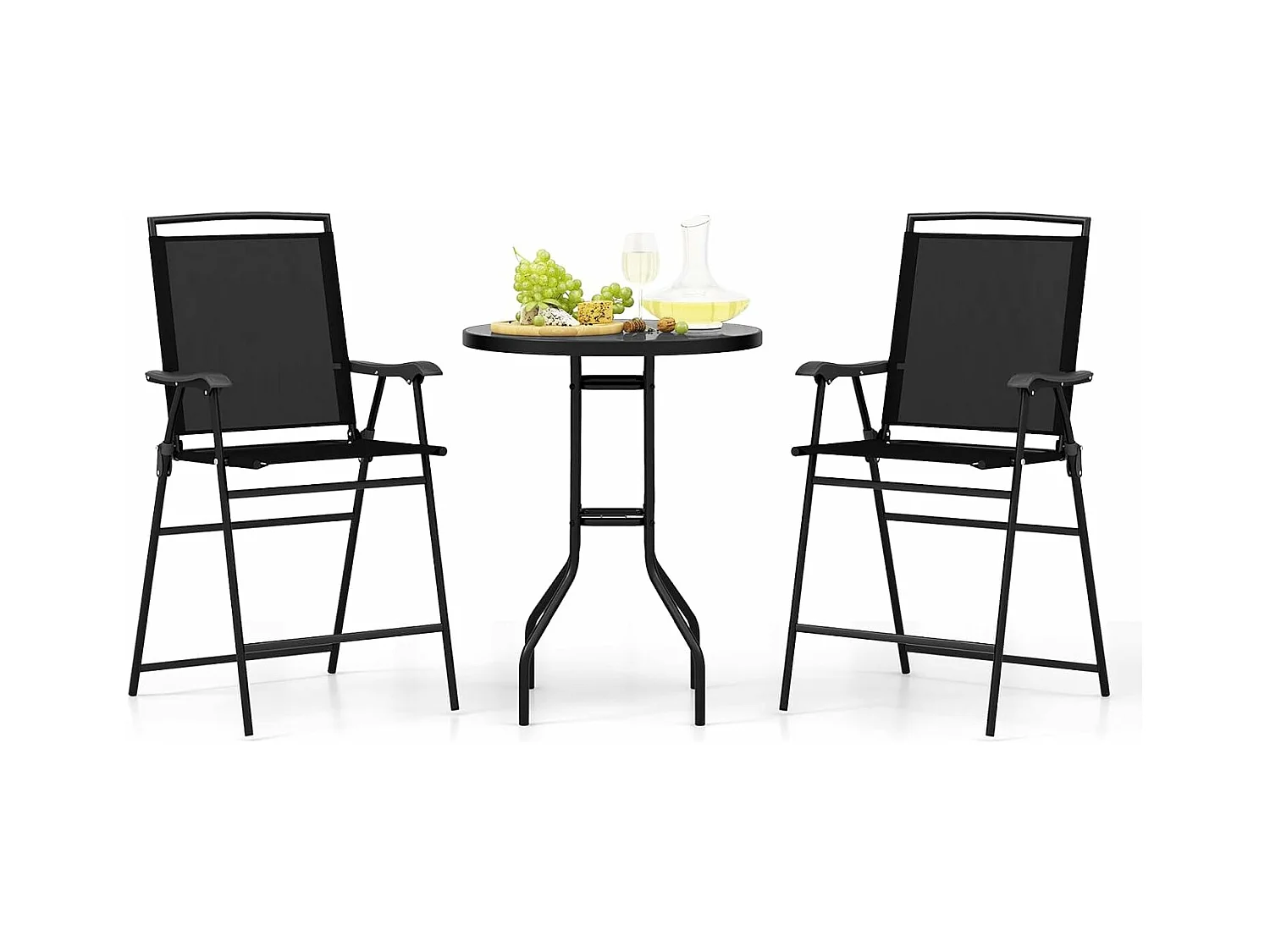 Bistrotafel met 2 inklapbare stoelen en paraplugat, 3-delige outdoor barkrukset, balkonmeubel, balkonset, tuinmeubelset, zitgroep, tuingarnituur ZB33963