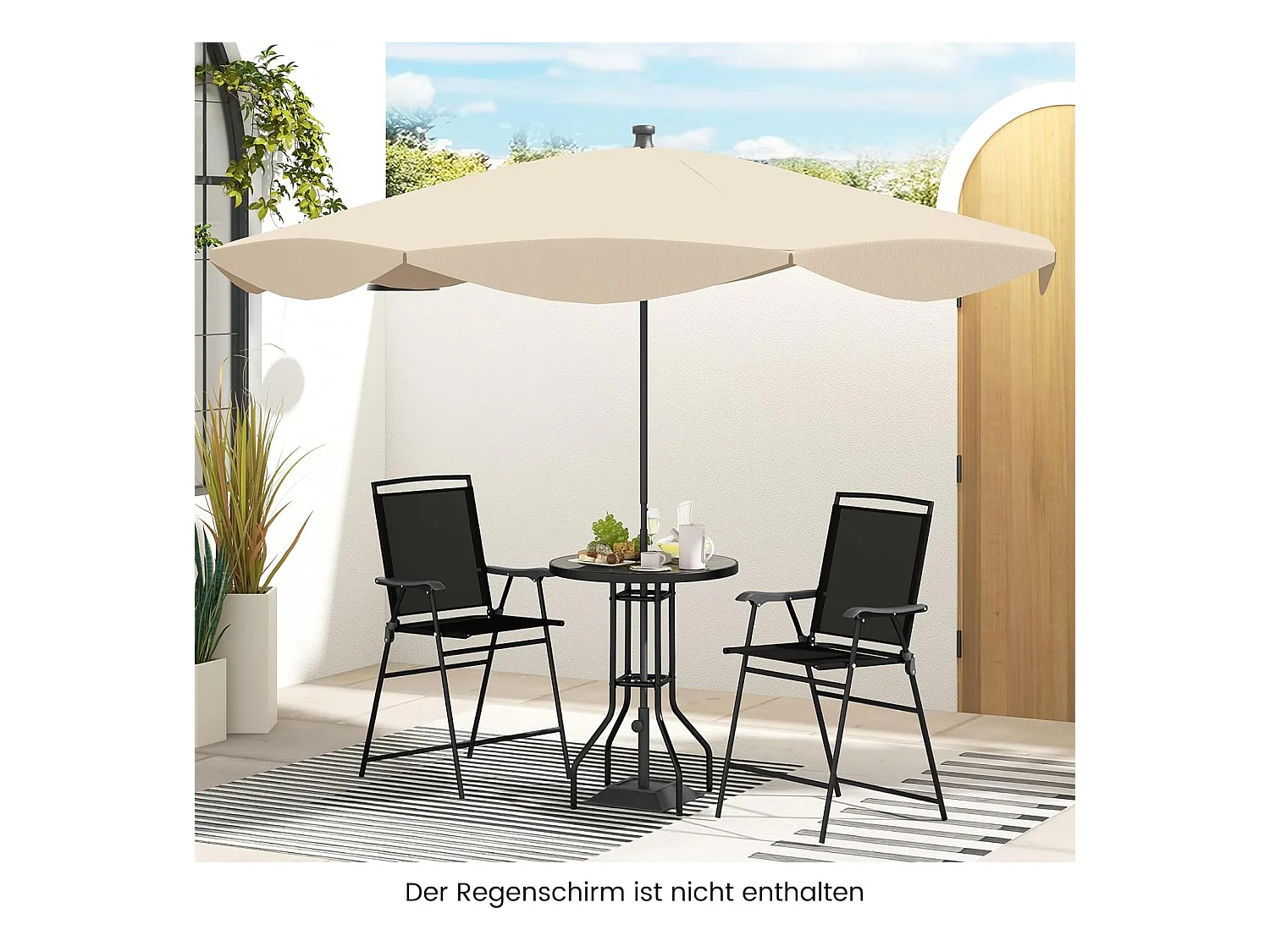 Bistrotafel met 2 inklapbare stoelen en paraplugat, 3-delige outdoor barkrukset, balkonmeubel, balkonset, tuinmeubelset, zitgroep, tuingarnituur ZB33963