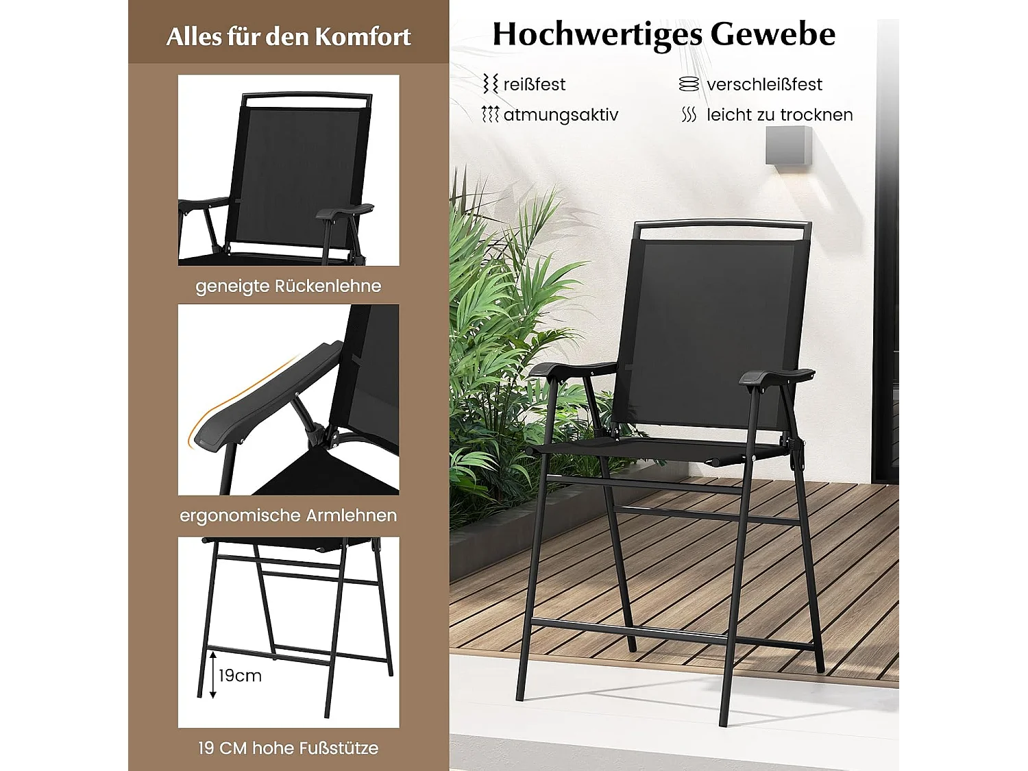 Bistrotafel met 2 inklapbare stoelen en paraplugat, 3-delige outdoor barkrukset, balkonmeubel, balkonset, tuinmeubelset, zitgroep, tuingarnituur ZB33963