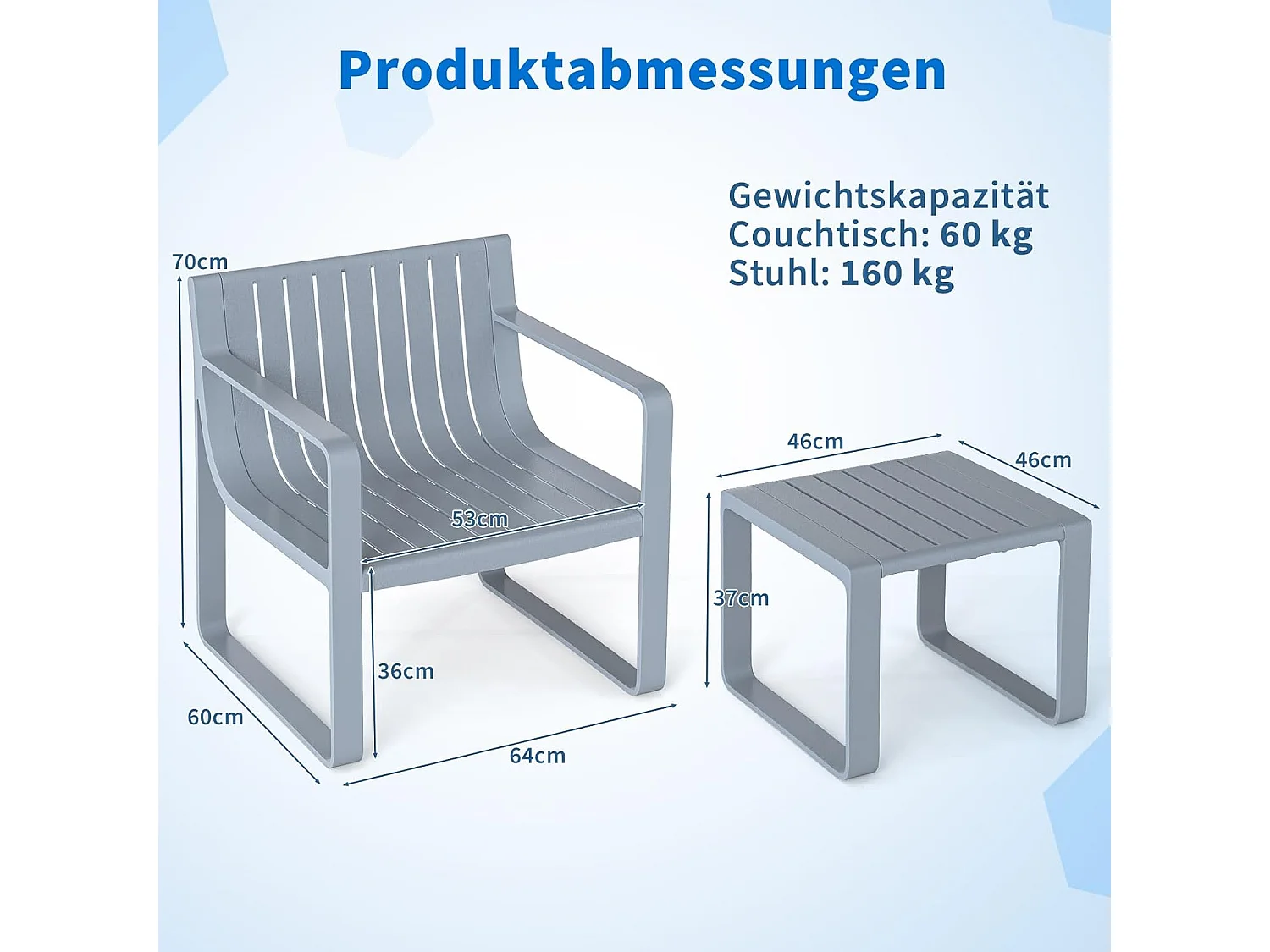 2-delige tuinmeubelset, weerbestendige balkonset van PP, balkonmeubelset, tuinstoel met tafel, terrasmeubels, tuinset, zitgroep grijs ZB33173