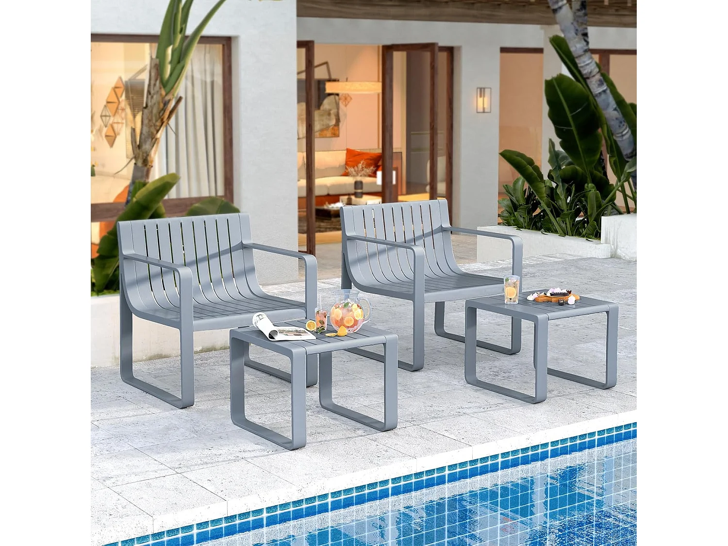 2-delige tuinmeubelset, weerbestendige balkonset van PP, balkonmeubelset, tuinstoel met tafel, terrasmeubels, tuinset, zitgroep grijs ZB33173