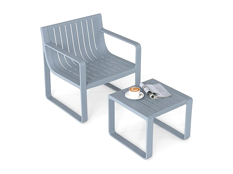 2-delige tuinmeubelset, weerbestendige balkonset van PP, balkonmeubelset, tuinstoel met tafel, terrasmeubels, tuinset, zitgroep grijs ZB33173