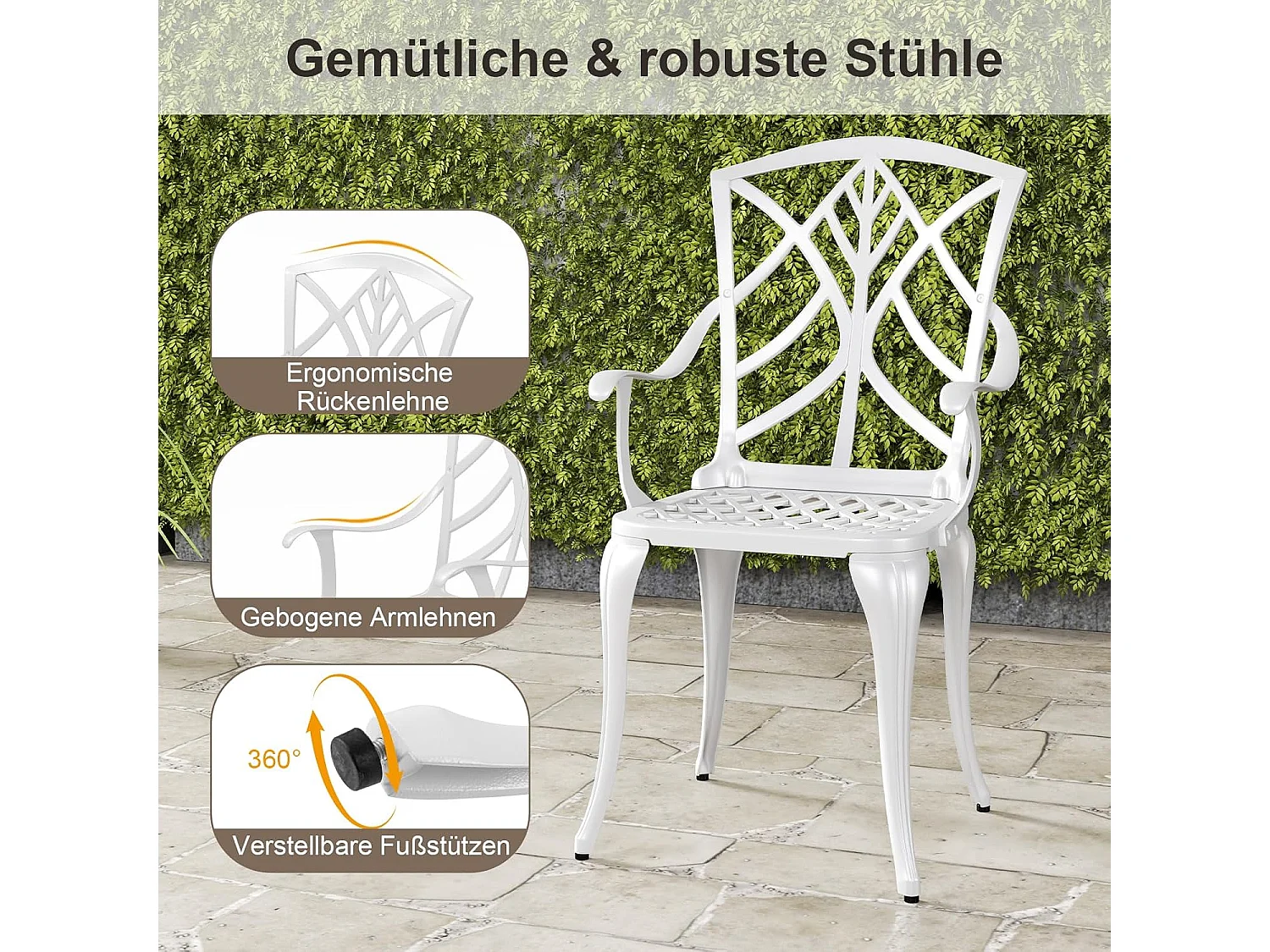5-delige tuinmeubelset, terrasmeubels incl. 4 stoelen, 1 tafel met paraplugat, tuinmeubelen voor 4 personen, zitgroep voor tuin, terras, wit ZB34579