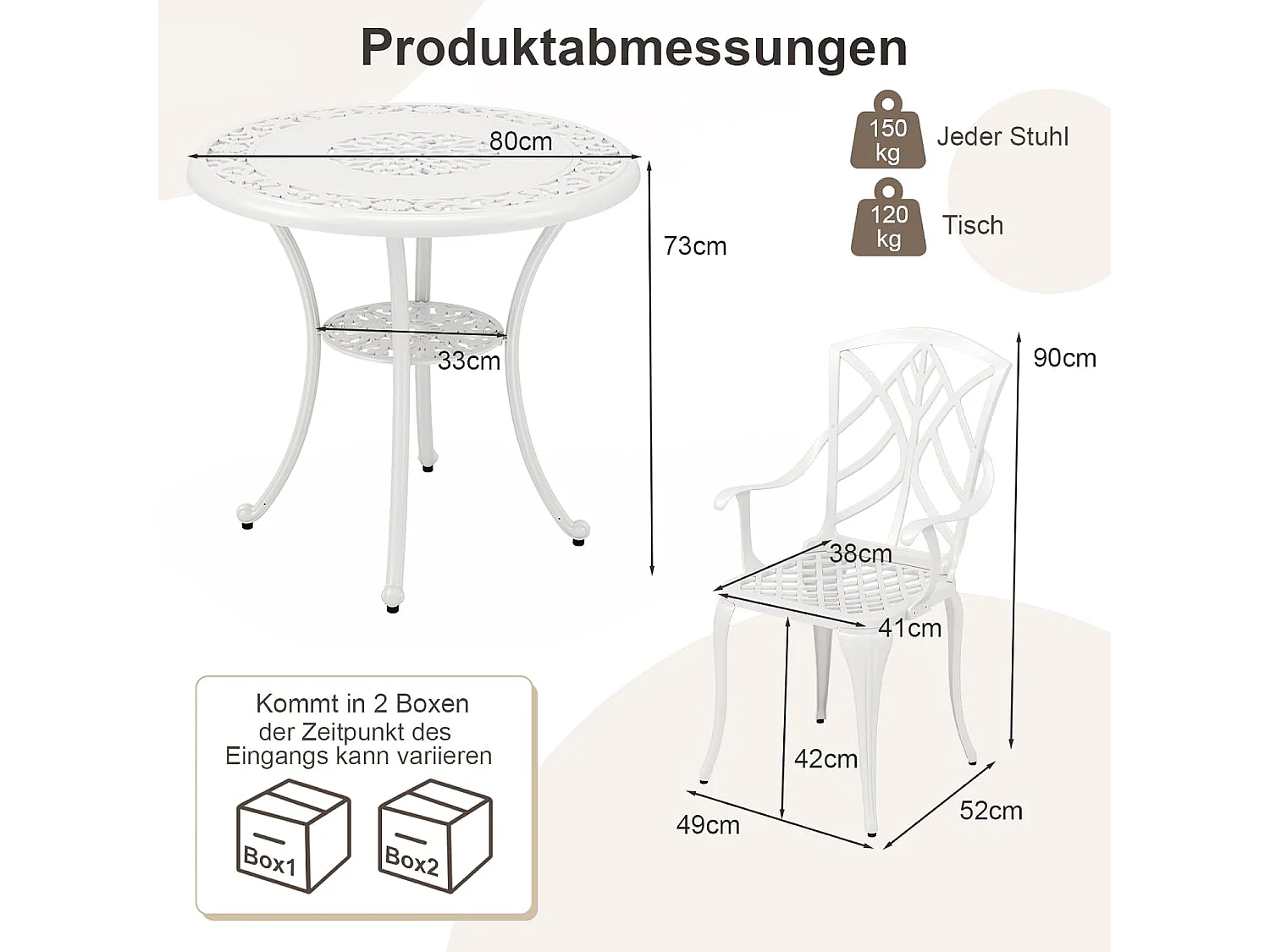 5-delige tuinmeubelset, terrasmeubels incl. 4 stoelen, 1 tafel met paraplugat, tuinmeubelen voor 4 personen, zitgroep voor tuin, terras, wit ZB34579