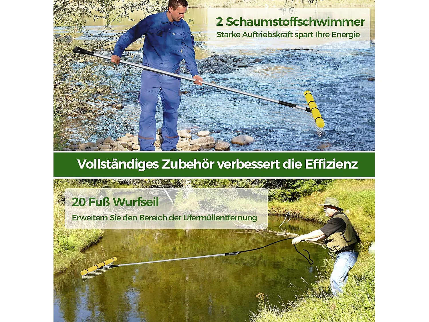 Drijvende Weed-zeehark met 92 cm rekenkop, verstelbare verlenghandgreep,opvouwbare landschapshark voor het verwijderen van onkruid en algen