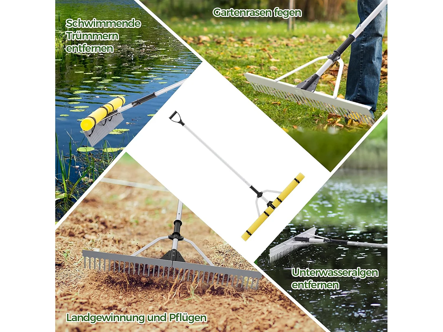 Drijvende Weed-zeehark met 92 cm rekenkop, verstelbare verlenghandgreep,opvouwbare landschapshark voor het verwijderen van onkruid en algen
