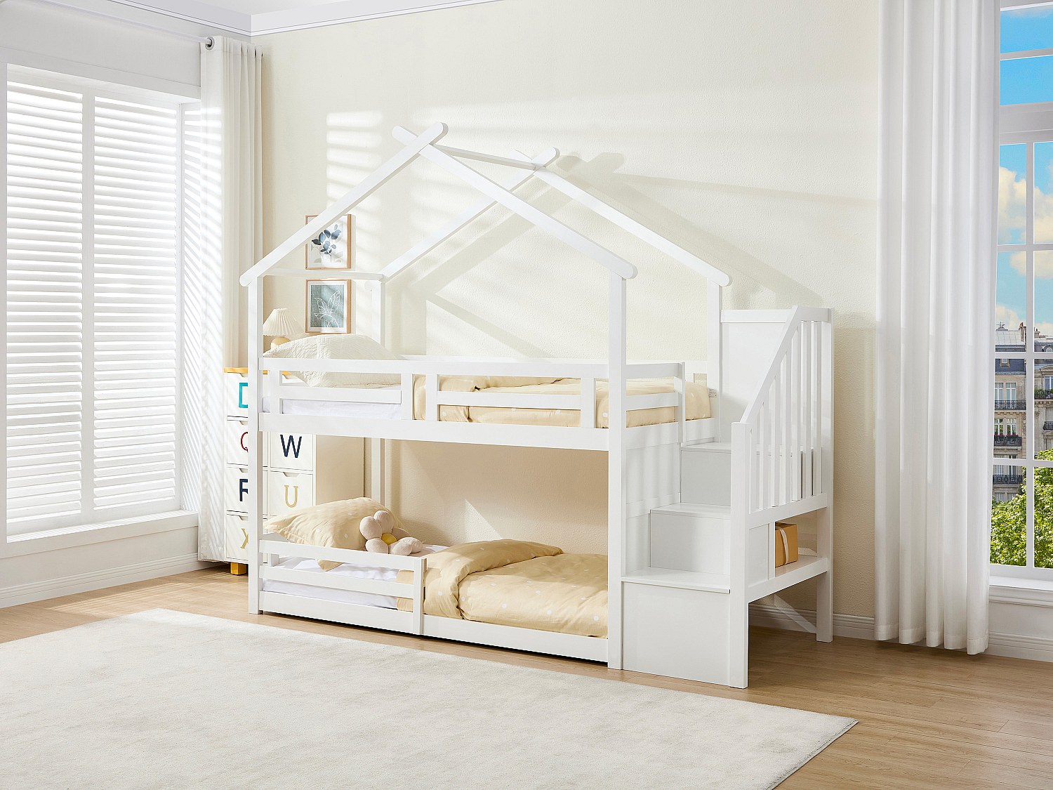 Hochbett Hausbett - 90 x 190 cm - Kiefer & MDF - Weiß - TALETY günstig online kaufen