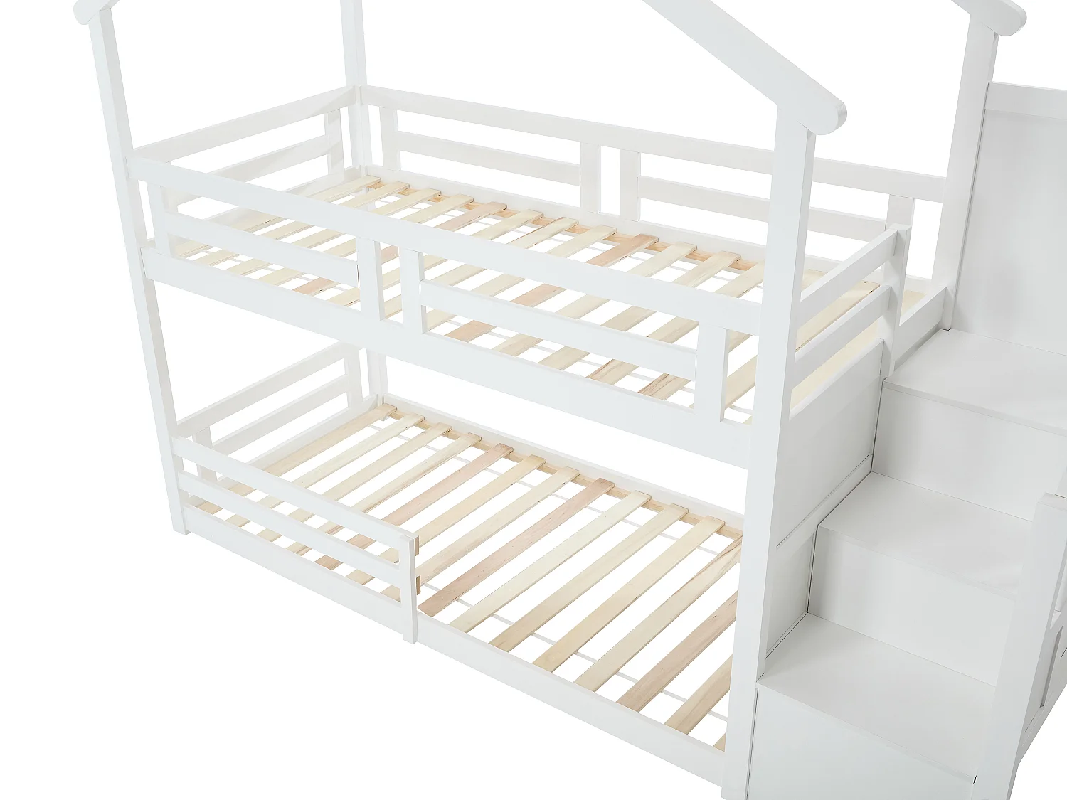 Lit superposé cabane 90 x 190 cm - Pin et MDF - Blanc - TALETY