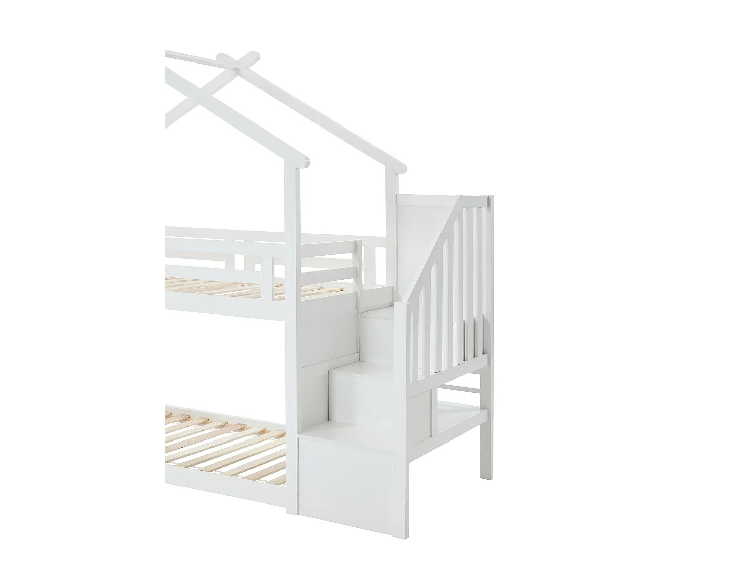 Lit superposé cabane 90 x 190 cm - Pin et MDF - Blanc - TALETY