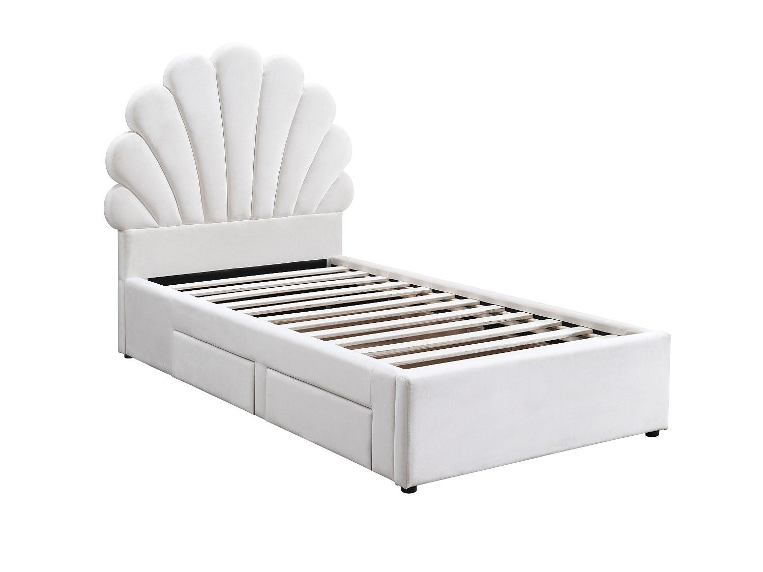 Bett Muschelbett - 90 x 190 cm - mit 2 Schubladen - Samt - Weiß - MOANA günstig online kaufen