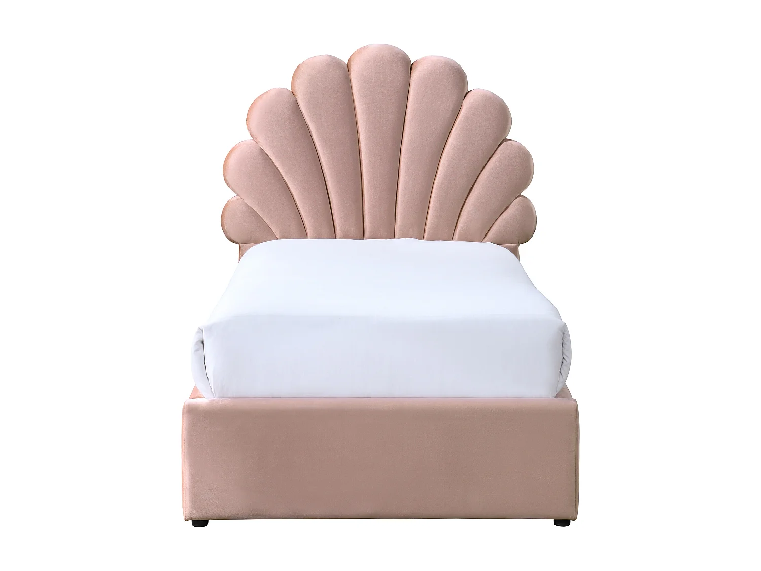 Lit coquillage 90 x 190 cm avec 2 tiroirs - Velours - Rose - MOANA