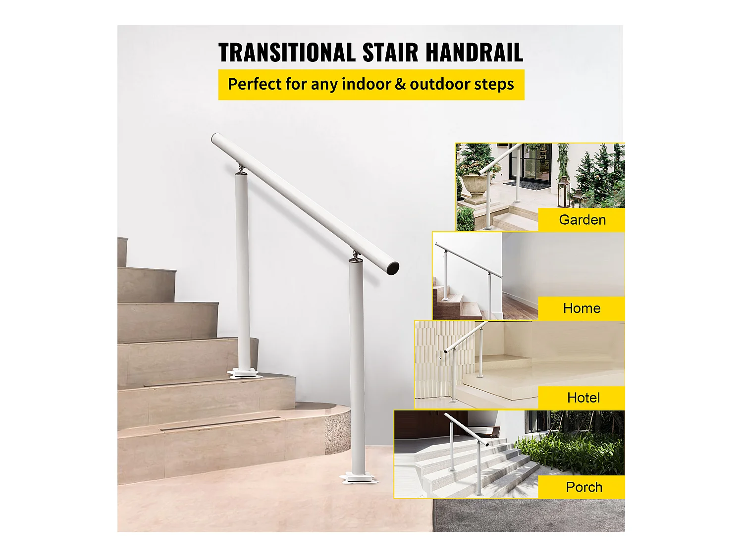 Rampe D'escalier SucceBuy Rampe D'extérieur de 4 Pieds et Balustrade de Jardin Blanche de 34 Po