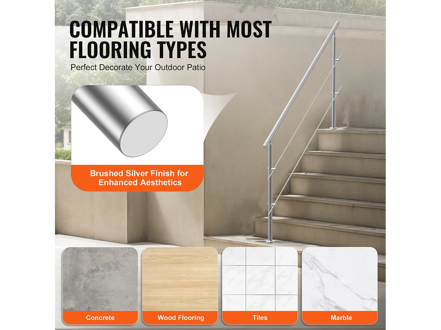 Ringhiera per Esterni SucceBuy Confezione da 2 Ringhiere per Gradini da Esterno con Barre Trasversali per Veranda e Terrazza, 70,9 Pollici