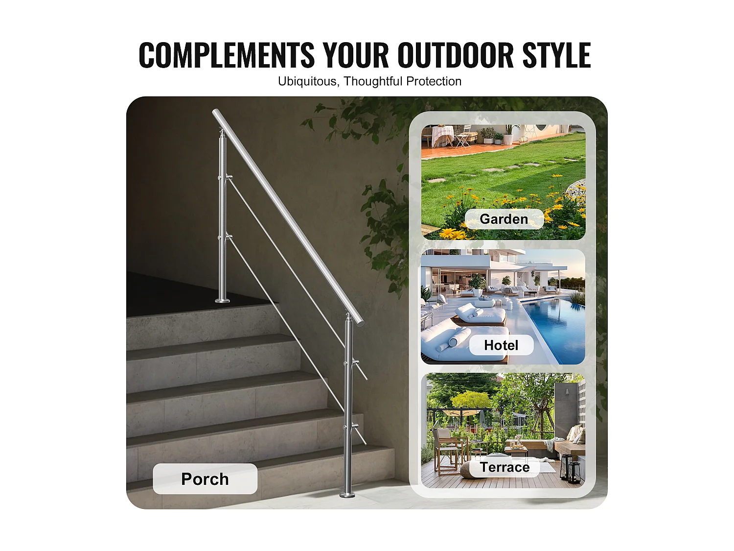 Ringhiera per Esterni SucceBuy Confezione da 2 Ringhiere per Gradini da Esterno con Barre Trasversali per Veranda e Terrazza, 70,9 Pollici