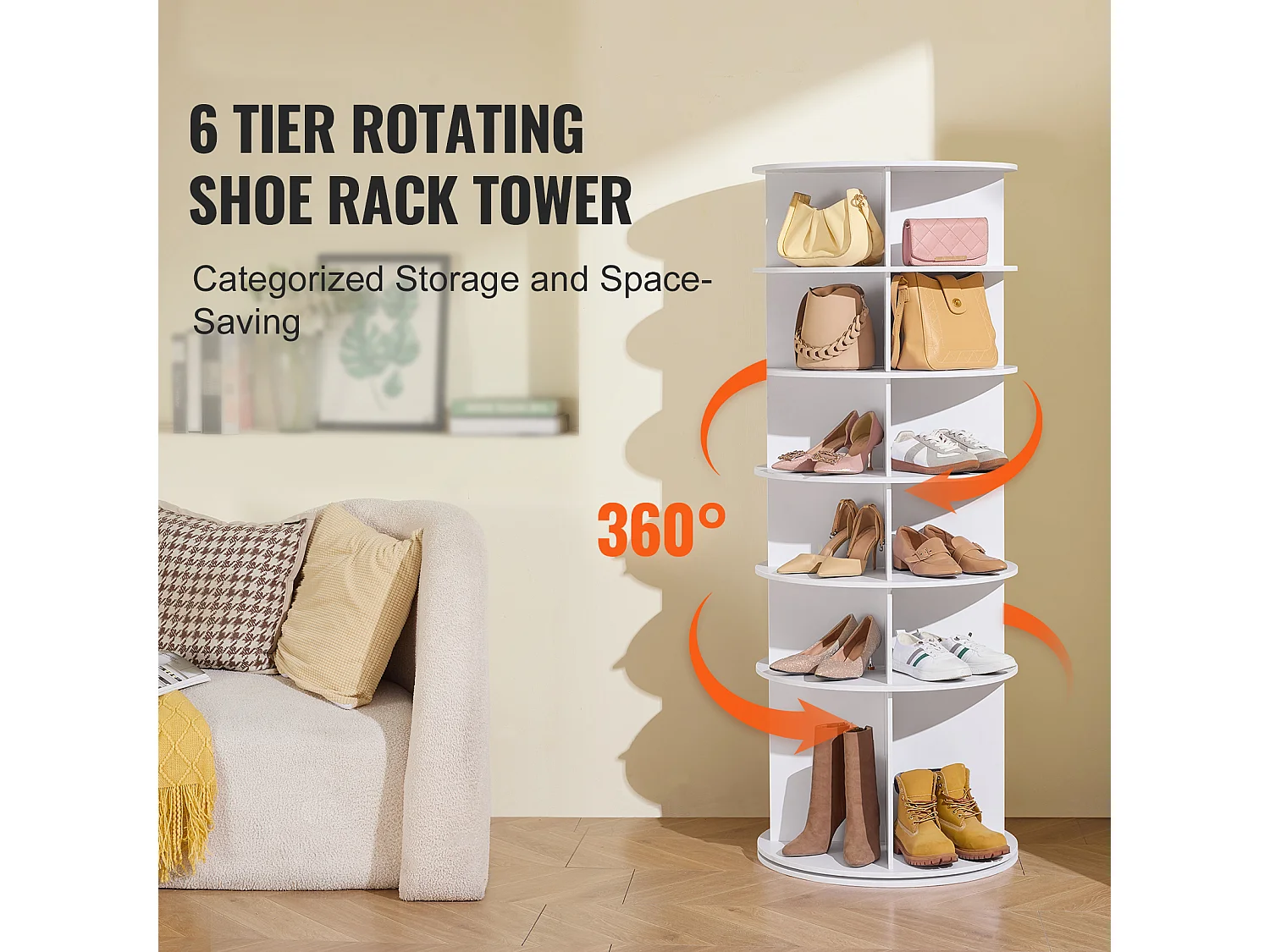 Mobile per Scarpe, SucceBuy Scaffale Girevole 6 Livelli Bianco con Rotazione Fluida Ottimizza lo Spazio per 36 Paia Ideale per Guardaroba e Ingressi