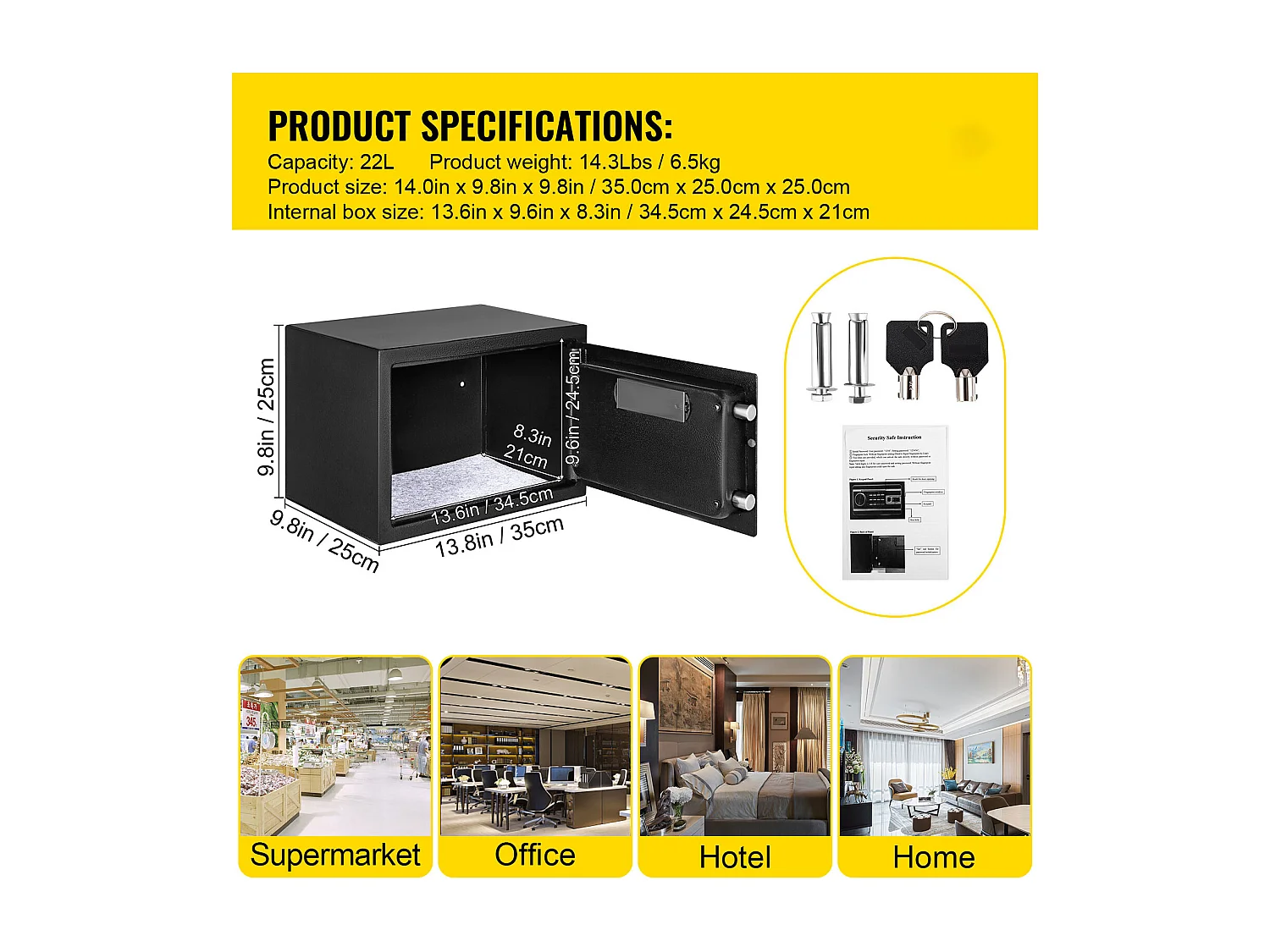 Coffre-Fort SucceBuy, Serrure Numérique de 22.7L Cubes, Serrure à Clé pour la Sécurité de la Maison et du Bureau