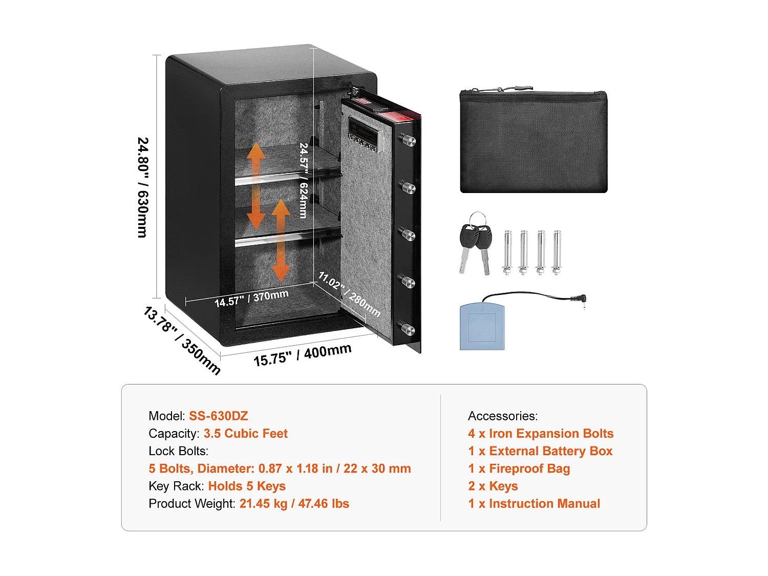 4,0 Cu. Voet Kluis met Enkele deur SucceBuy, Sleutel- en Wachtwoordslot, LED-Verlichting, Zwart