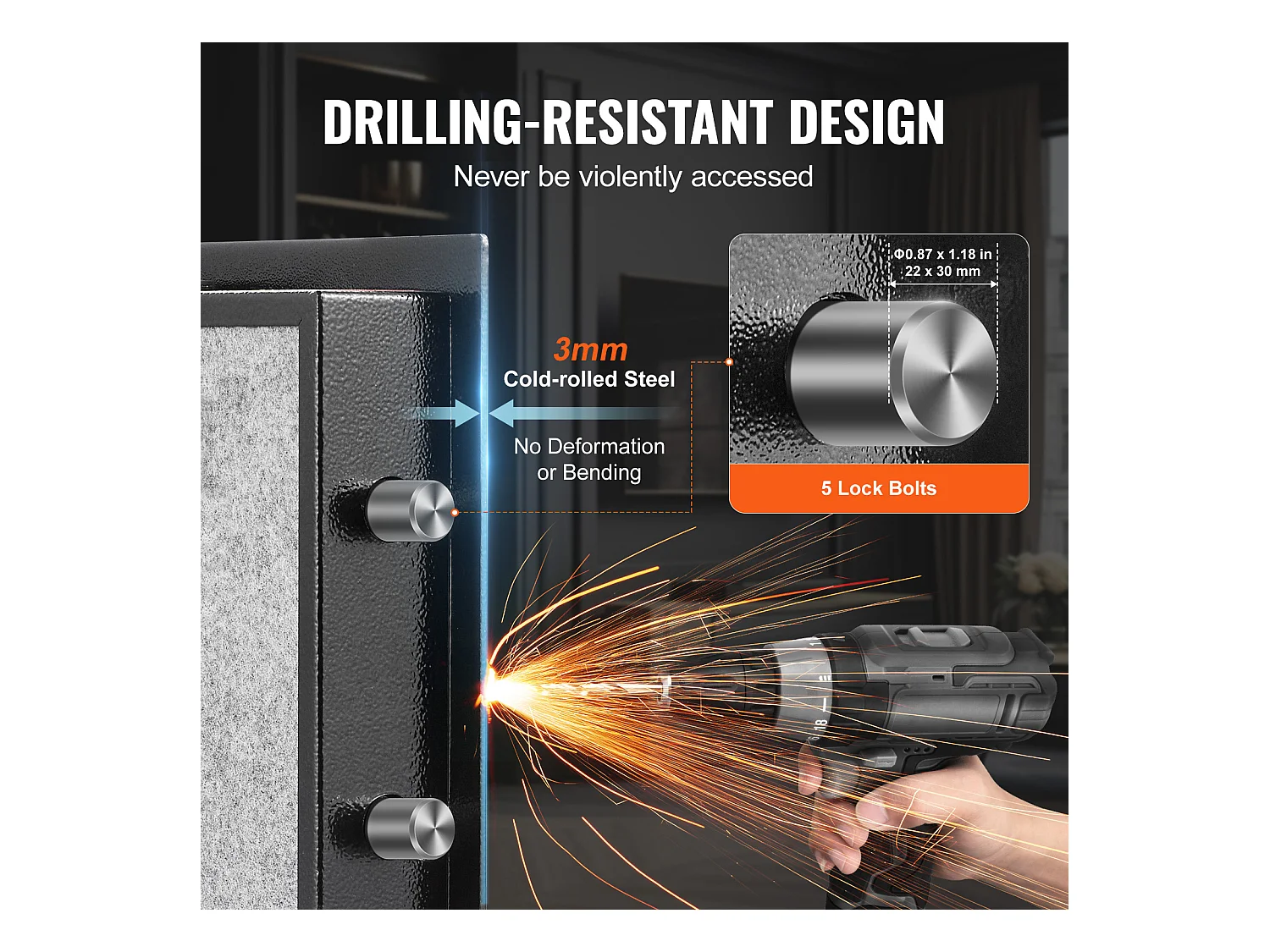 4,0 Cu. Voet Kluis met Enkele deur SucceBuy, Sleutel- en Wachtwoordslot, LED-Verlichting, Zwart