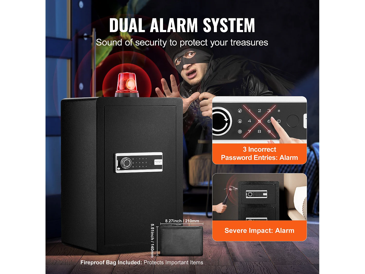 4,0 Cu. Voet Kluis met Enkele deur SucceBuy, Sleutel- en Wachtwoordslot, LED-Verlichting, Zwart