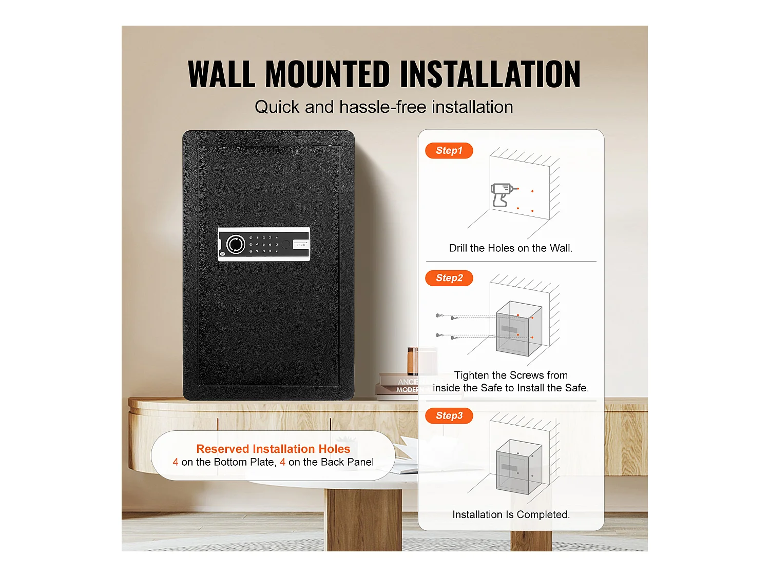 4,0 Cu. Voet Kluis met Enkele deur SucceBuy, Sleutel- en Wachtwoordslot, LED-Verlichting, Zwart