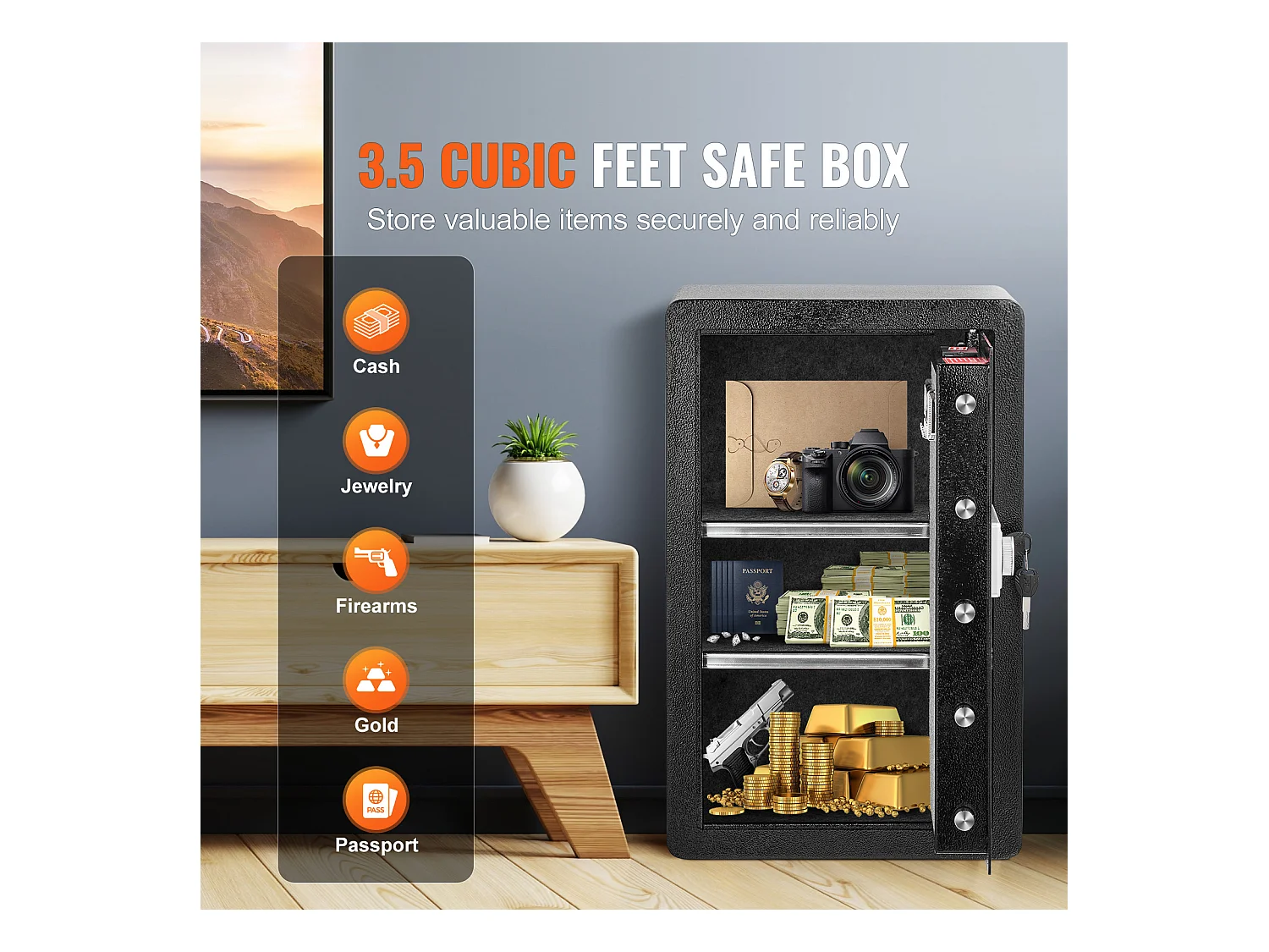 Coffre-Fort SucceBuy Coffre-fort à Porte Simple de 113 L avec Serrure à Clé et Mot de Passe, Lumière LED, Noir