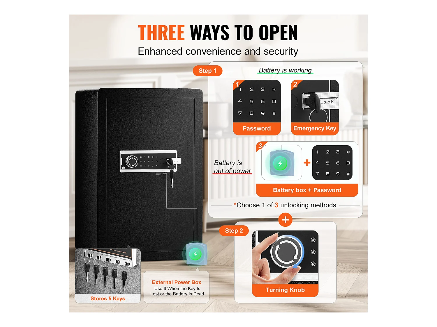 Coffre-Fort SucceBuy Coffre-fort à Porte Simple de 113 L avec Serrure à Clé et Mot de Passe, Lumière LED, Noir