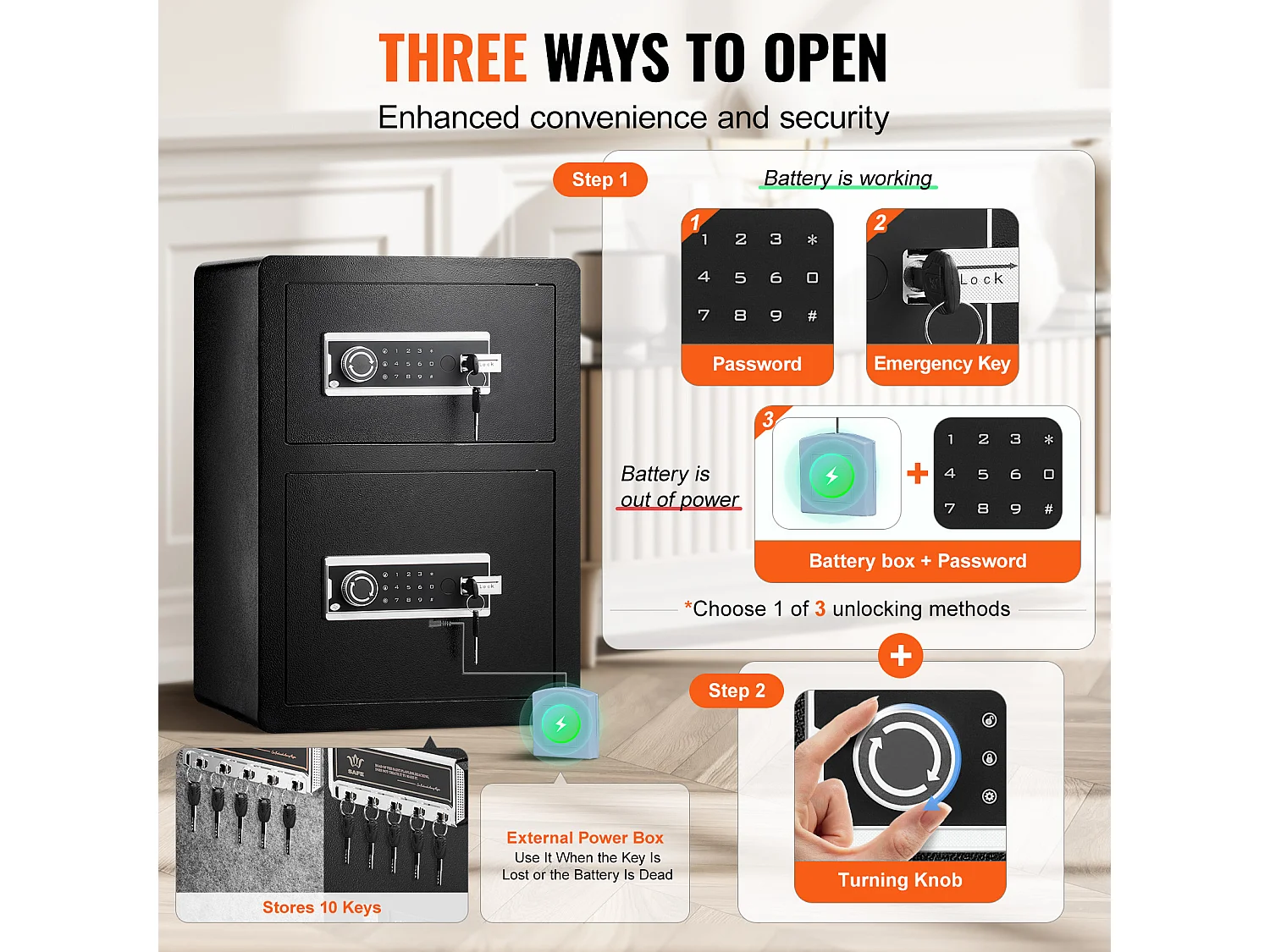 3,5 Stóp Sześciennych Sejf z Podwójnymi Drzwiami i Blokadą Hasła SucceBuy, Czarna Torba Ognioodporna