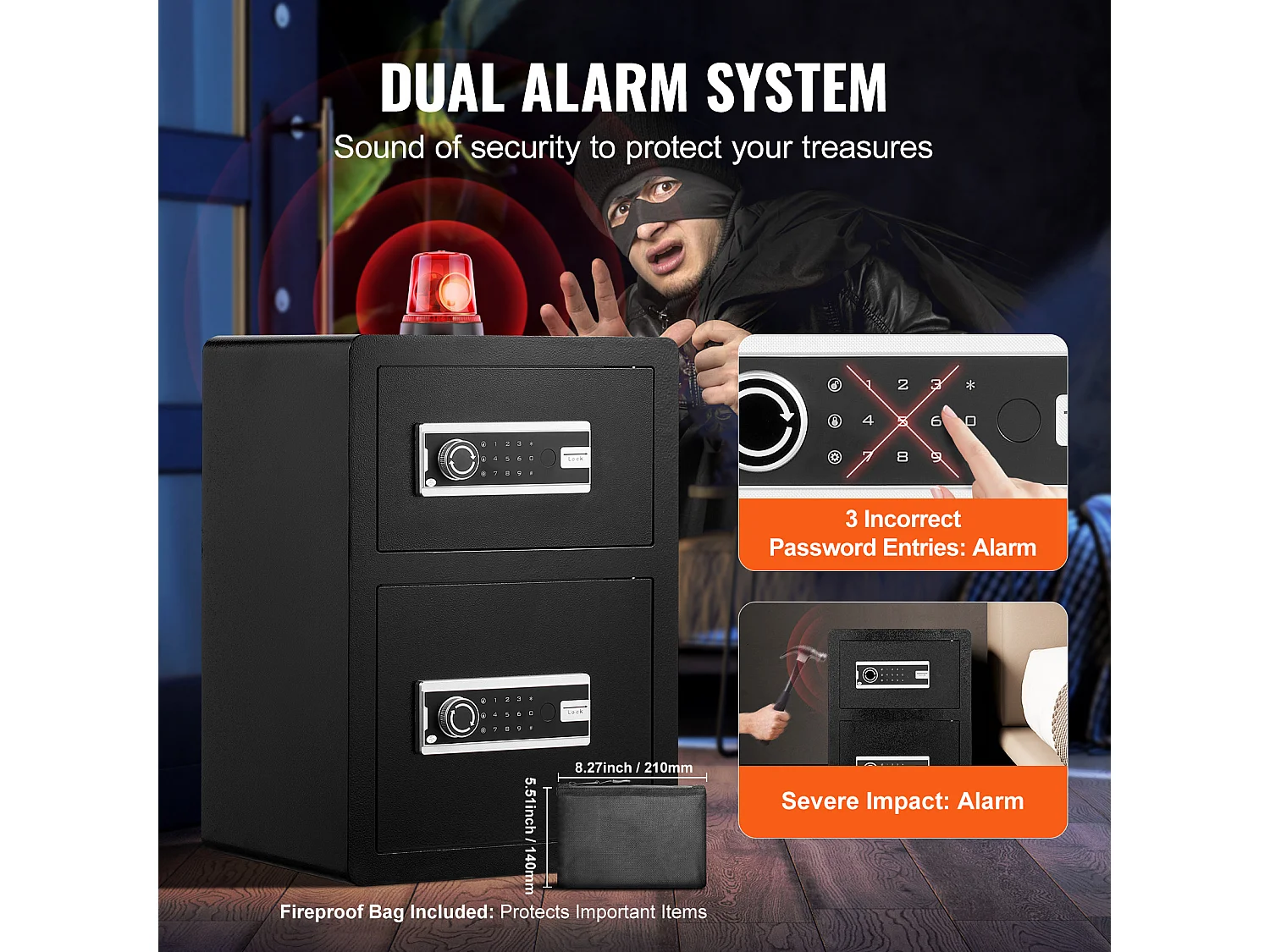 3,5 Stóp Sześciennych Sejf z Podwójnymi Drzwiami i Blokadą Hasła SucceBuy, Czarna Torba Ognioodporna