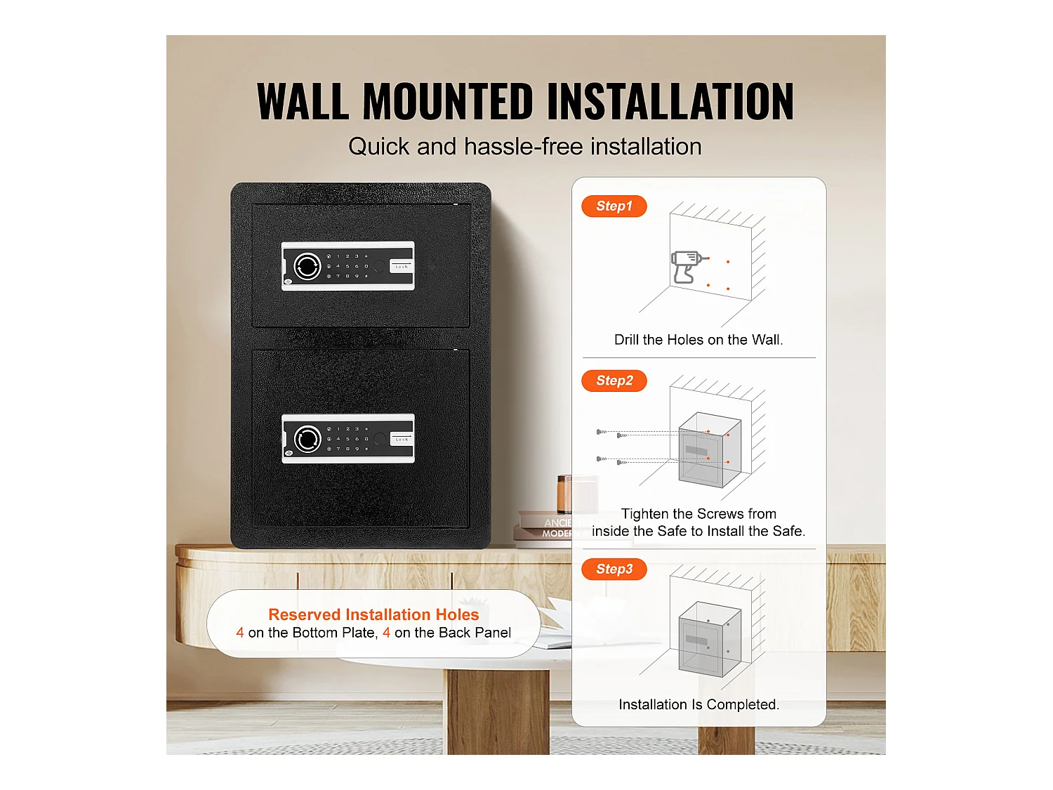 3,5 Stóp Sześciennych Sejf z Podwójnymi Drzwiami i Blokadą Hasła SucceBuy, Czarna Torba Ognioodporna