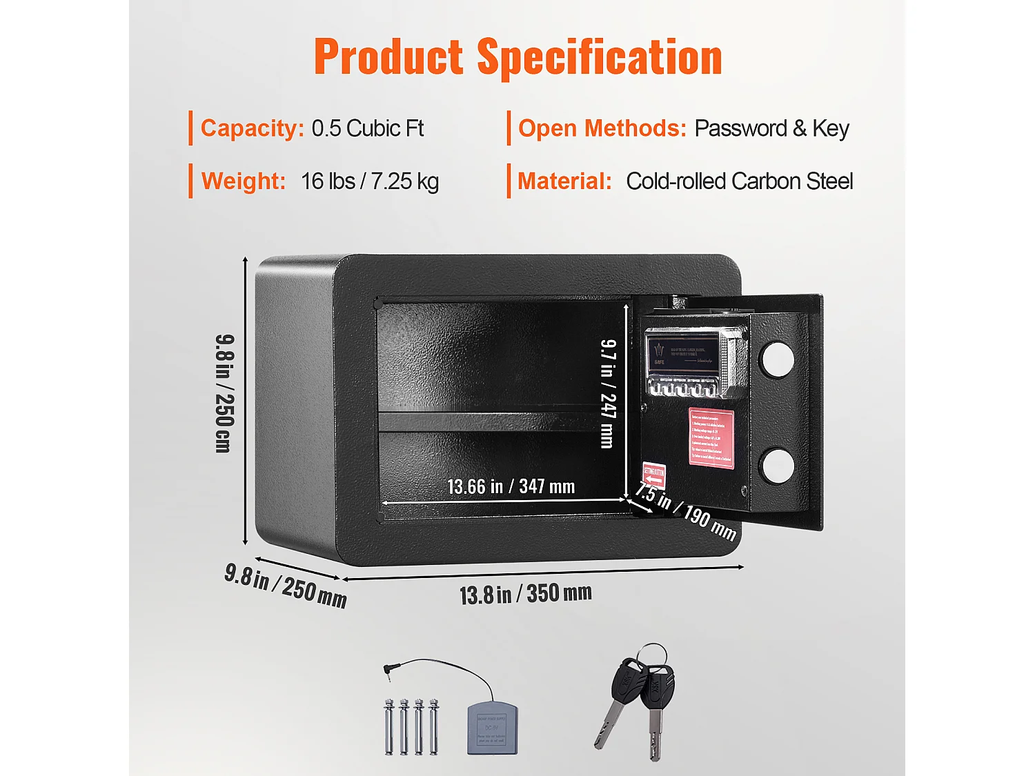 0,5 Kubieke Voet Stalen Geldkluis SucceBuy, Goud, 13,8 x 9,8 x 9,8 inch