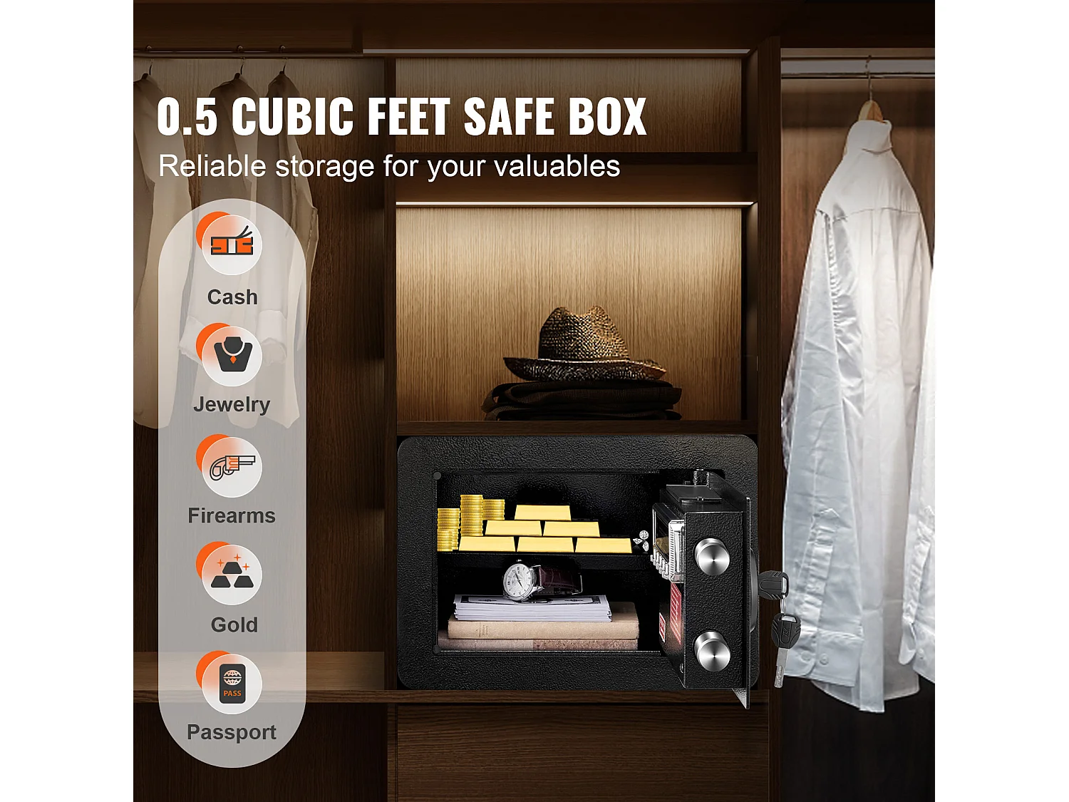 0,5 Kubieke Voet Stalen Geldkluis SucceBuy, Goud, 13,8 x 9,8 x 9,8 inch