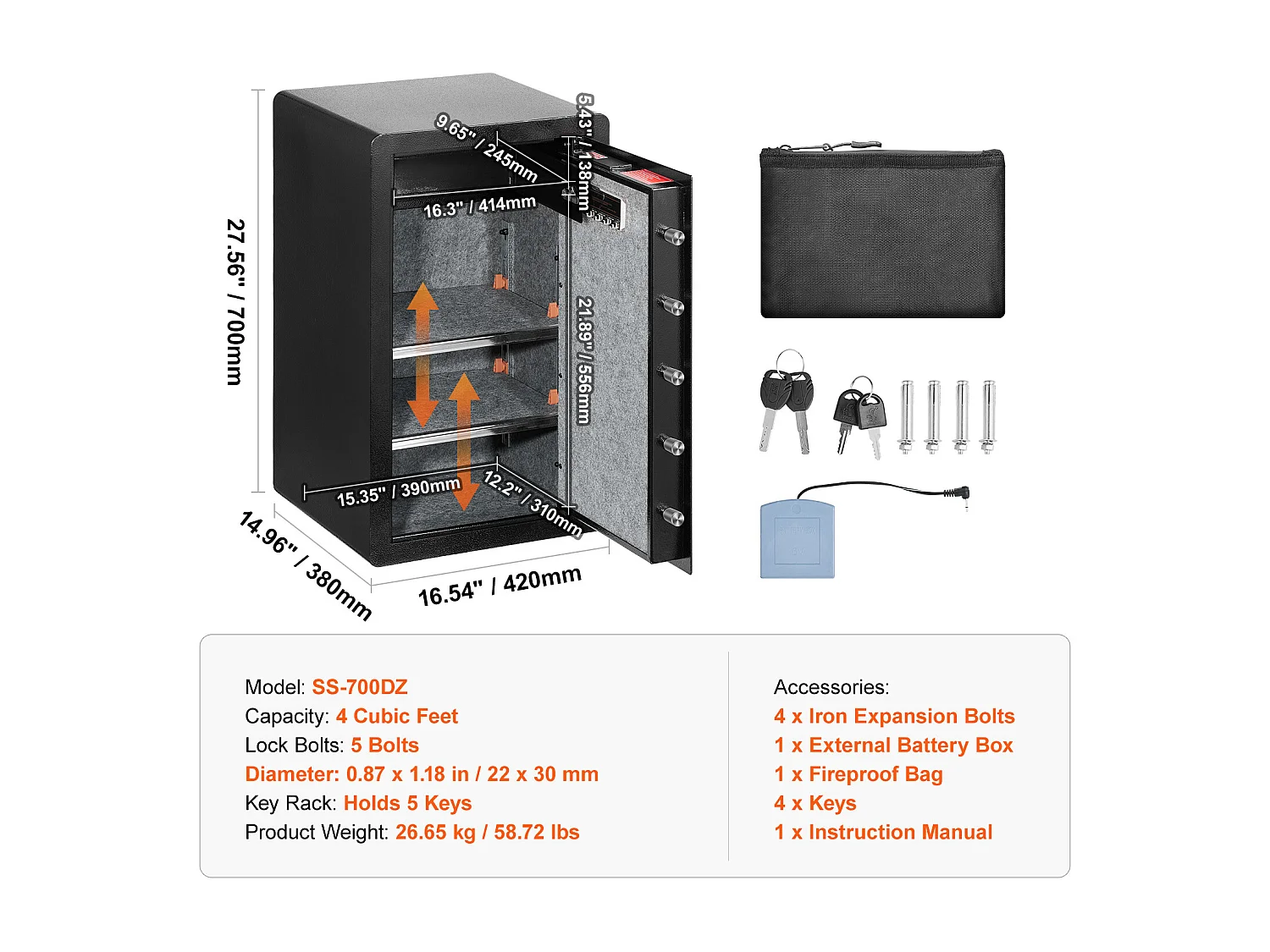 4,0 cu. ft. Enkele Deurkluis met Sleutelslot en Wachtwoordkast SucceBuy, Zwart