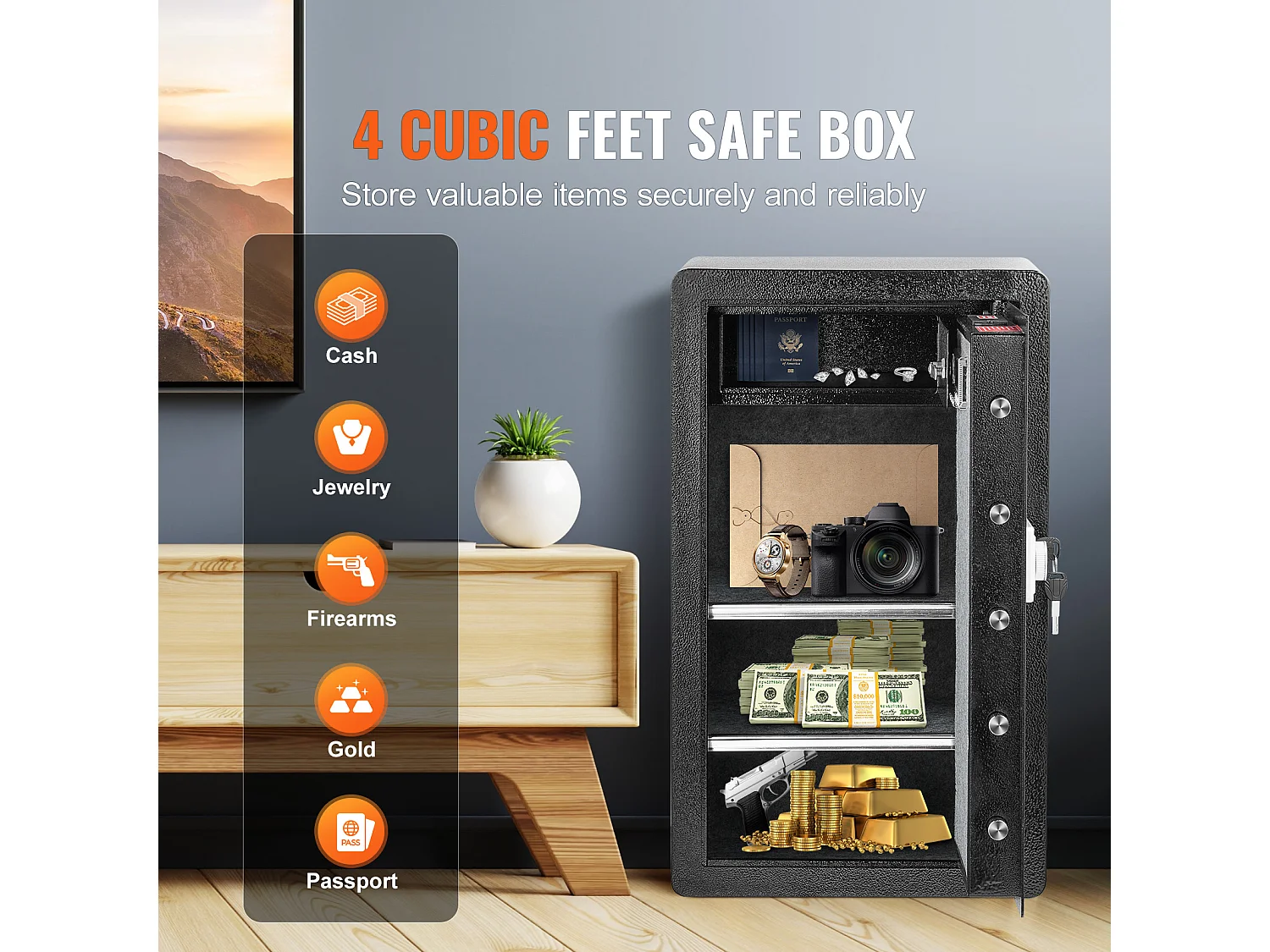 4,0 cu. ft. Enkele Deurkluis met Sleutelslot en Wachtwoordkast SucceBuy, Zwart