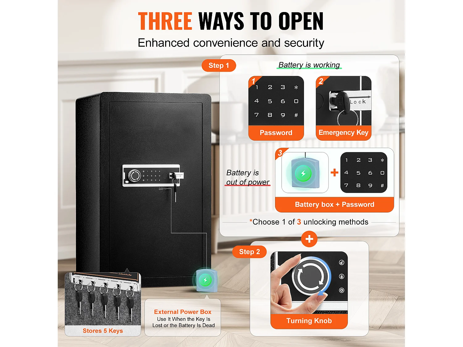 4,0 cu. ft. Enkele Deurkluis met Sleutelslot en Wachtwoordkast SucceBuy, Zwart