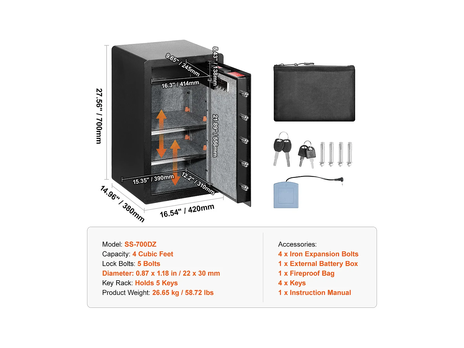 Coffre-Fort SucceBuy Coffre-Fort à Porte Simple de 113 L avec Serrure à Clé et Armoire à Mot de Passe, Noir