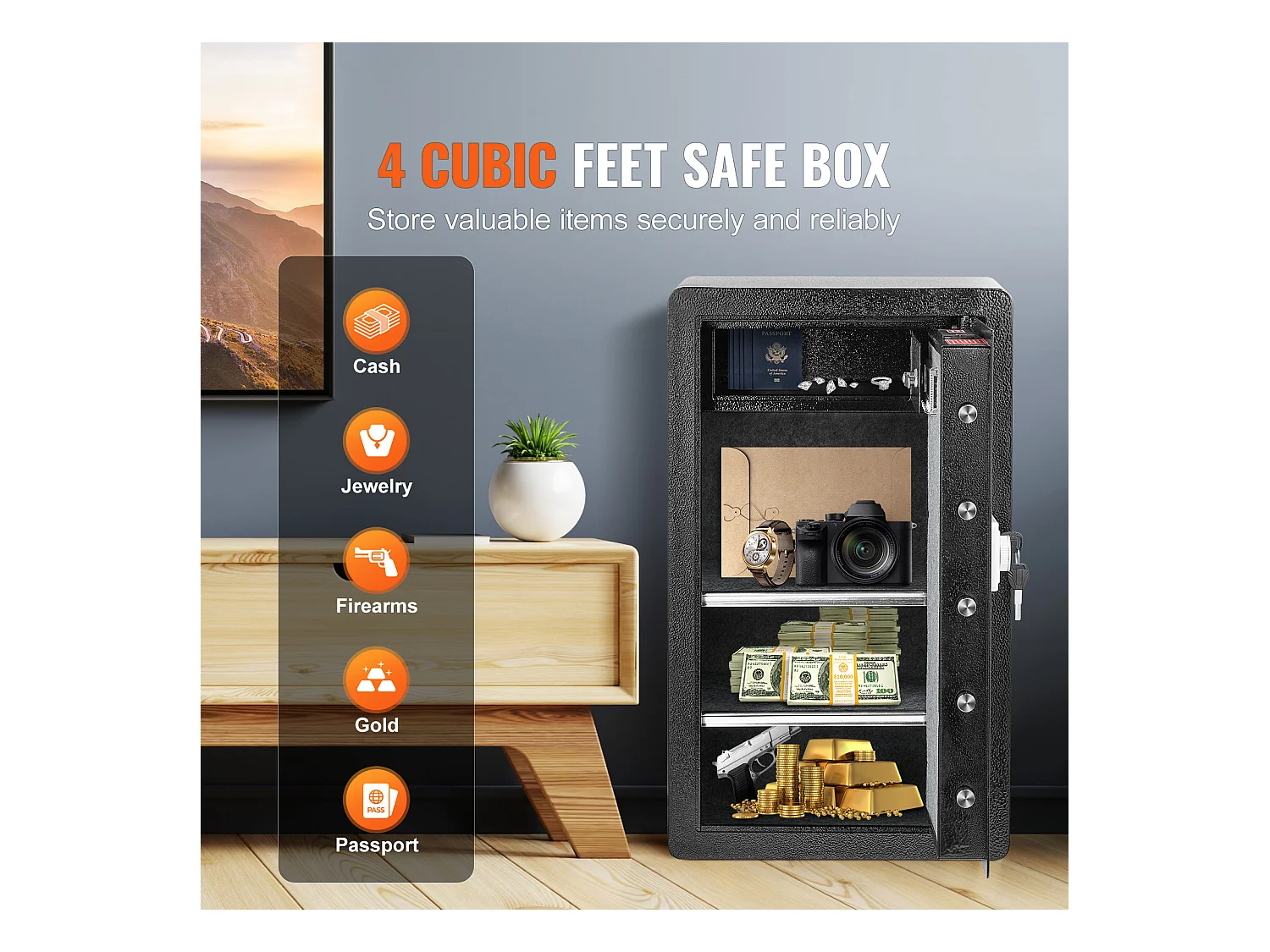 Coffre-Fort SucceBuy Coffre-Fort à Porte Simple de 113 L avec Serrure à Clé et Armoire à Mot de Passe, Noir